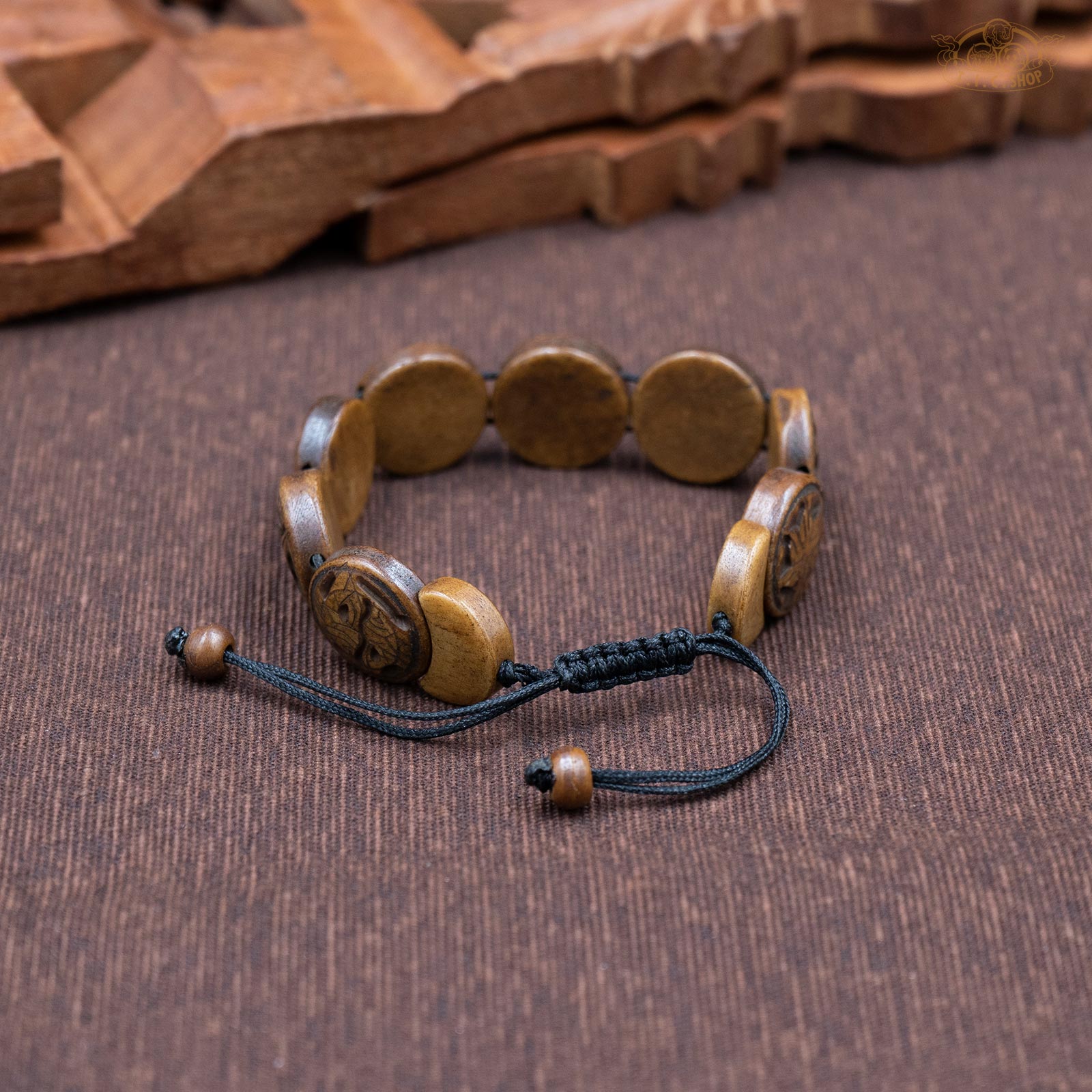 Eight Auspicious Symbols Yak Bone Amulet Bracelet