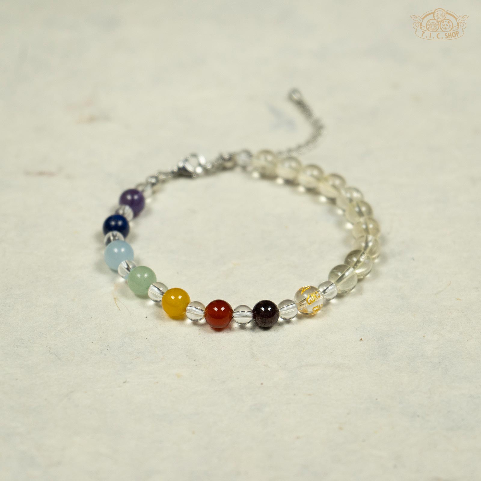 Seven Chakra 6mm Beads Bracelet with Om Mantra