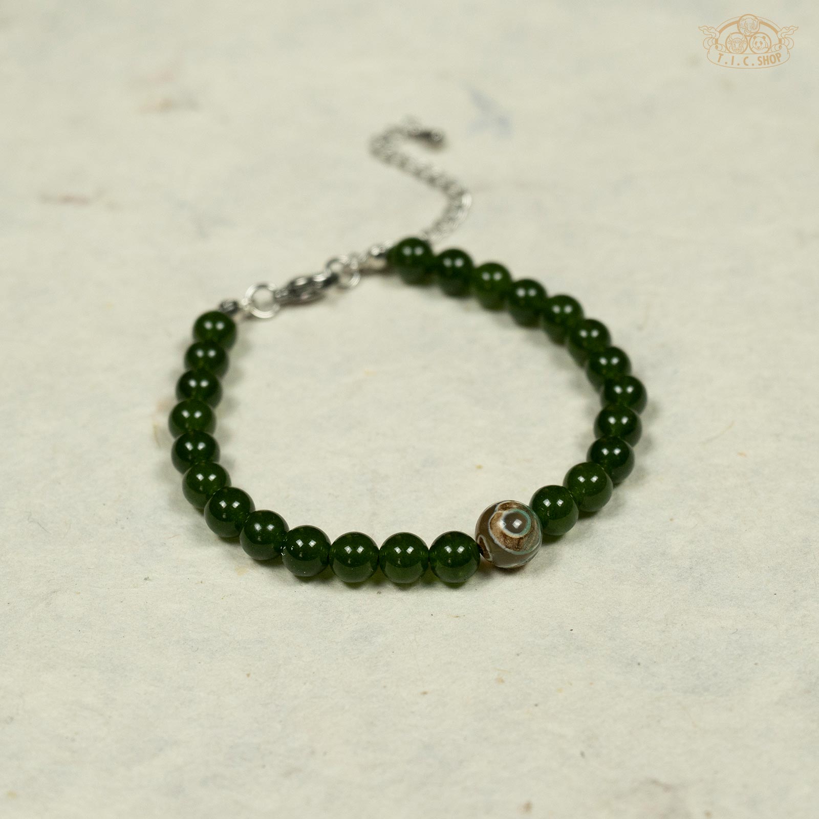 Dzi Bead Green Chalcedony 6mm Beads Bracelet