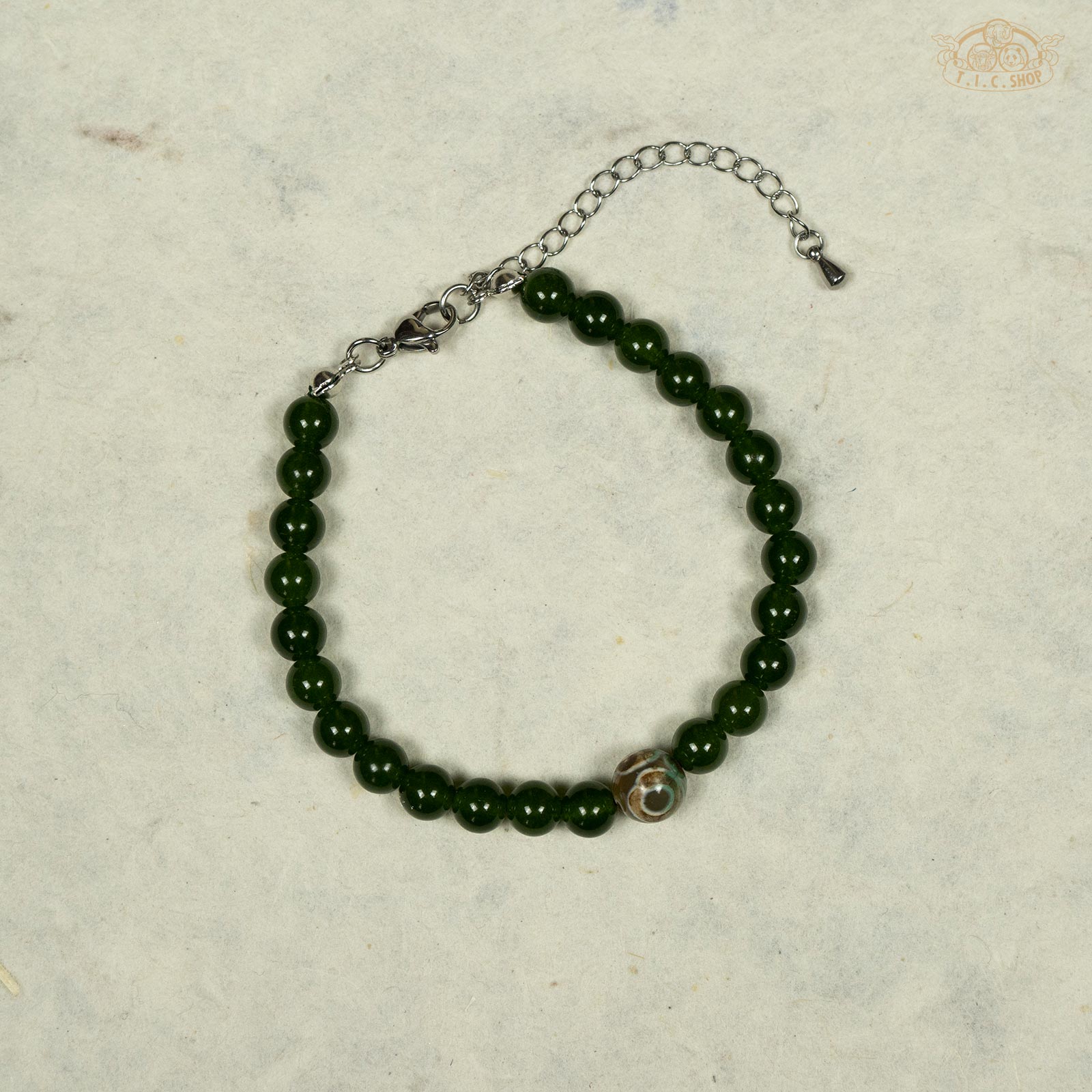 Dzi Bead Green Chalcedony 6mm Beads Bracelet