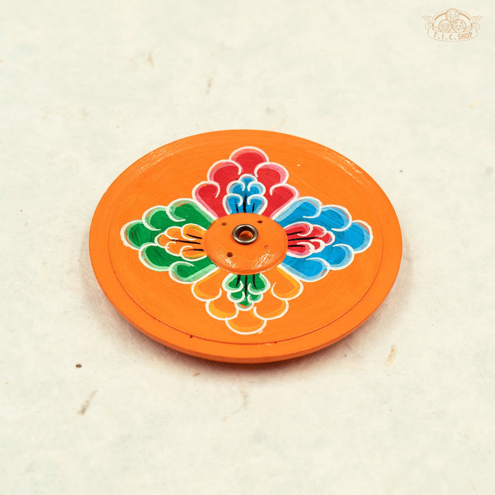 Lotus Flower Hand-painted Wooden Plate Incense Holder