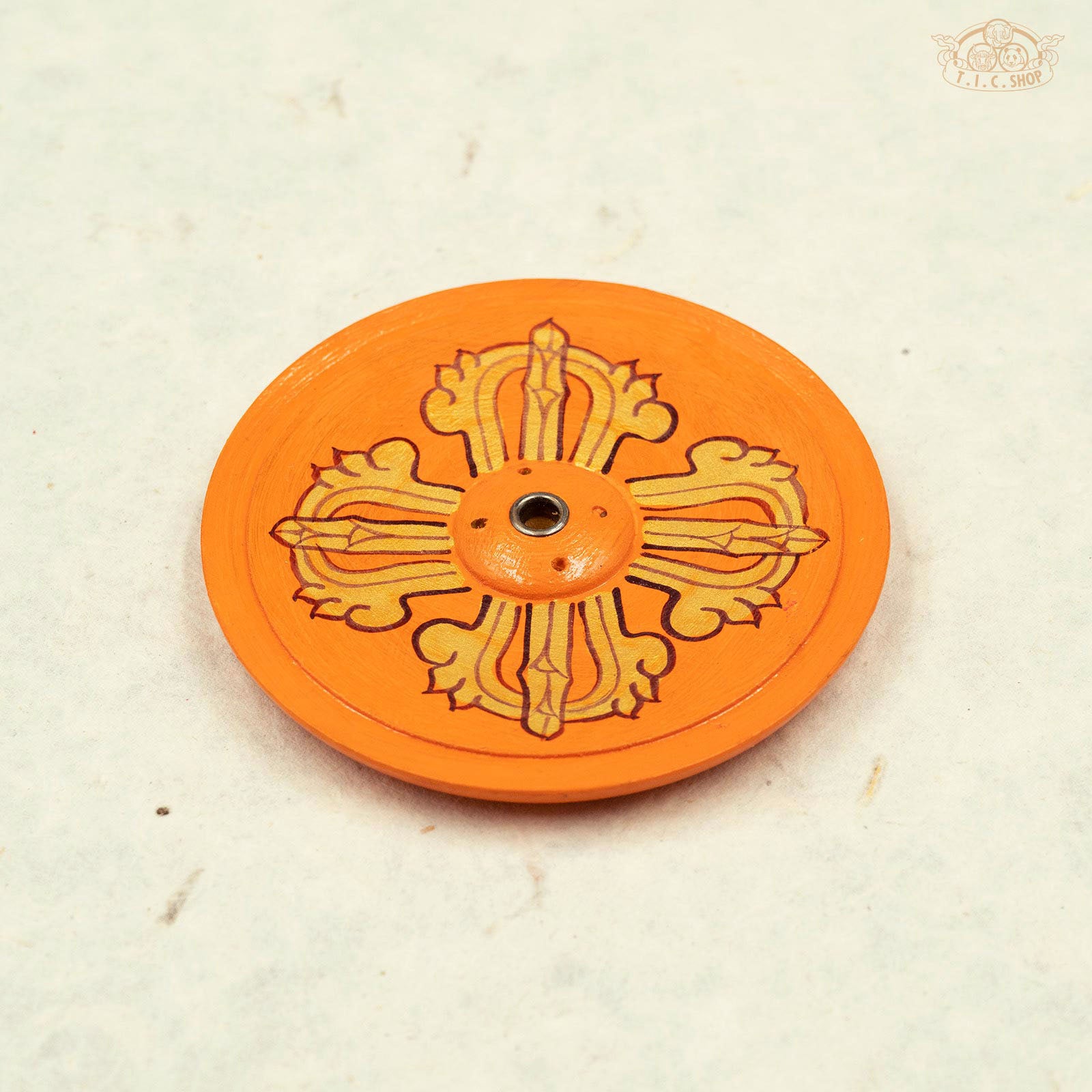 Vajra Symbol Hand-painted Wooden Plate Incense Holder