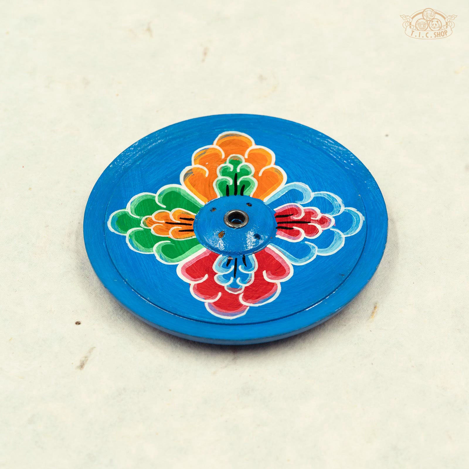 Lotus Flower Hand-painted Wooden Plate Incense Holder