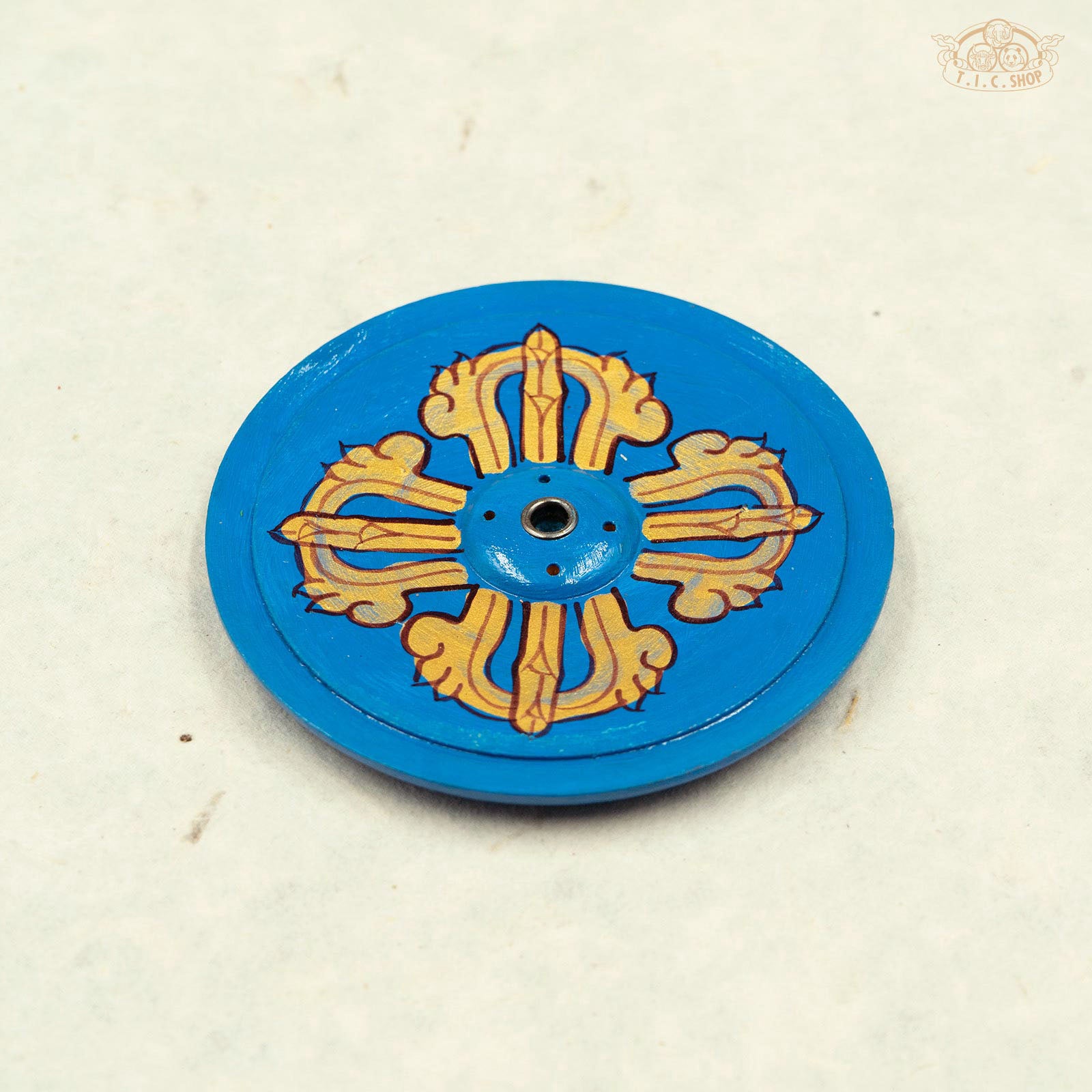 Vajra Symbol Hand-painted Wooden Plate Incense Holder
