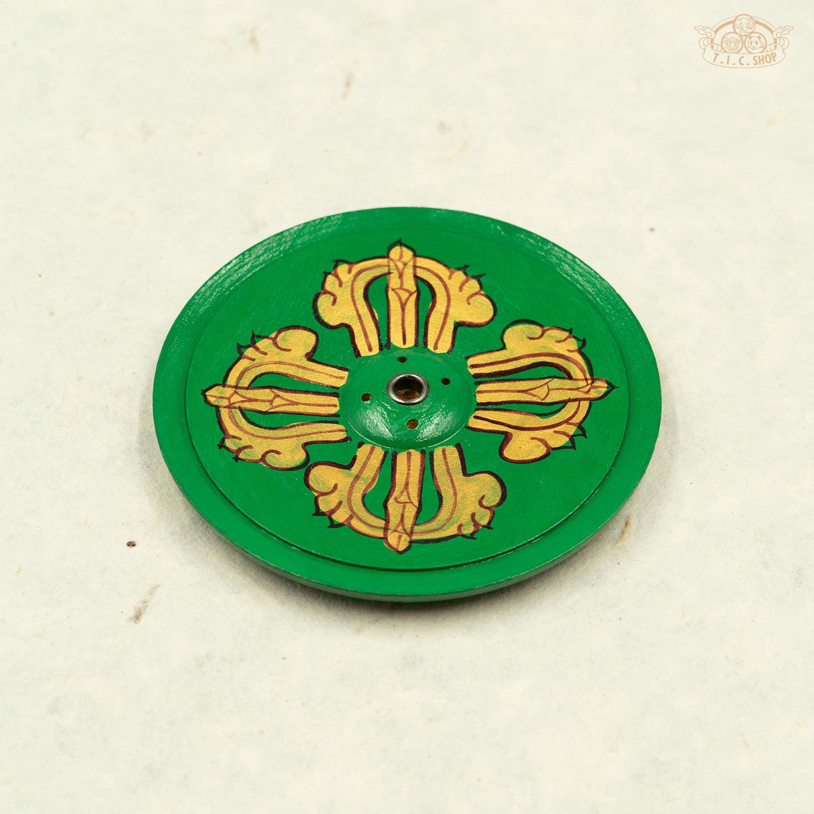 Vajra Symbol Hand-painted Wooden Plate Incense Holder