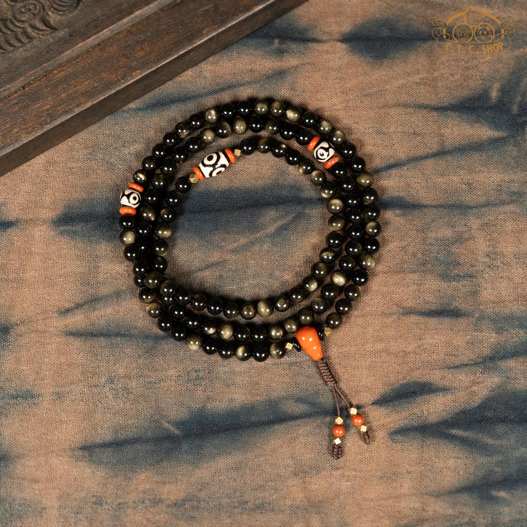 Gold Sheen Obsidian 6mm 108-Bead Traditional Prayer Mala