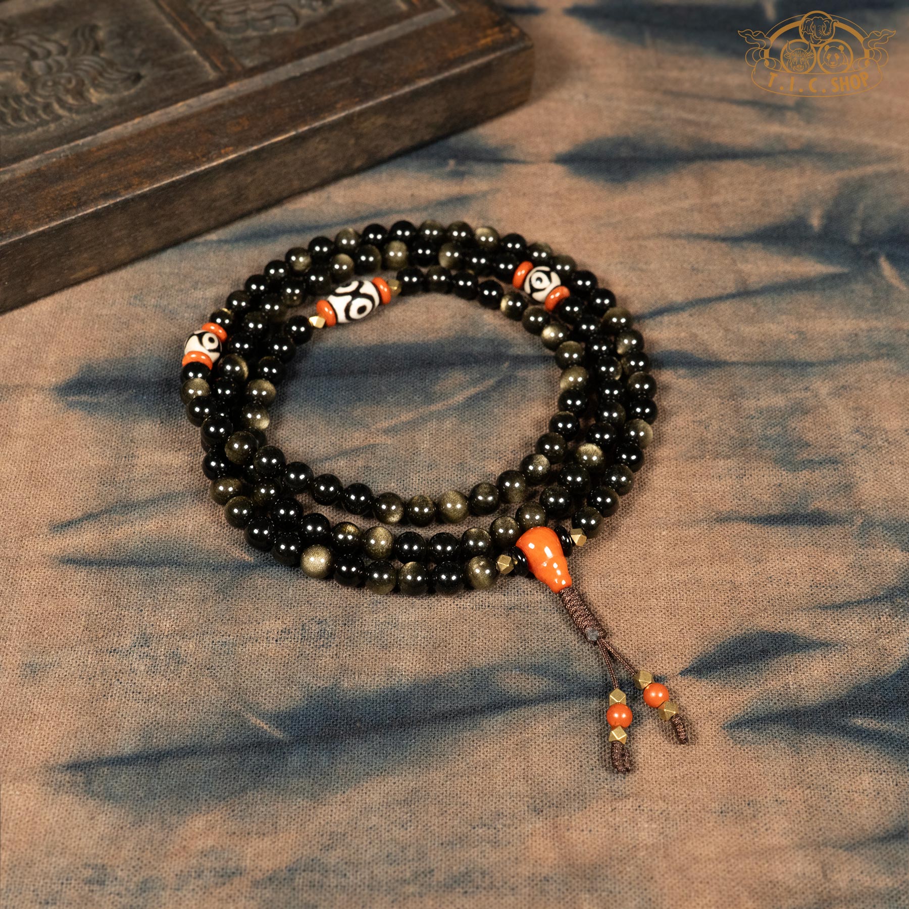 Gold Sheen Obsidian 6mm 108-Bead Traditional Prayer Mala
