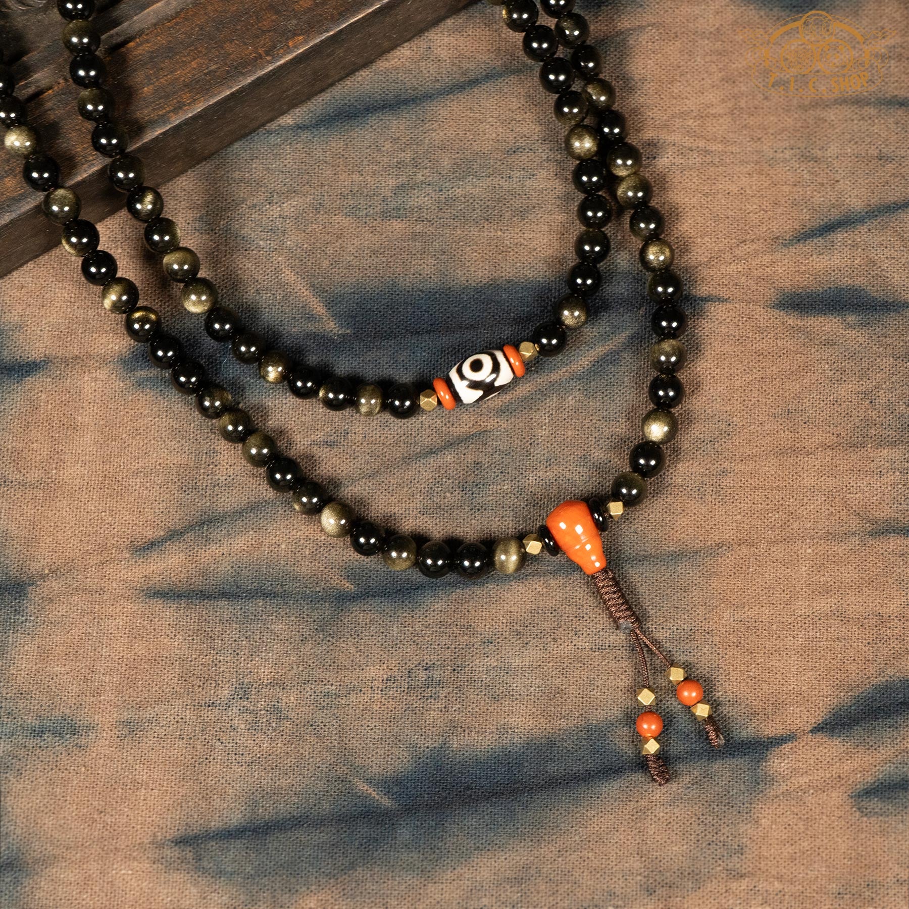 Gold Sheen Obsidian 6mm 108-Bead Traditional Prayer Mala