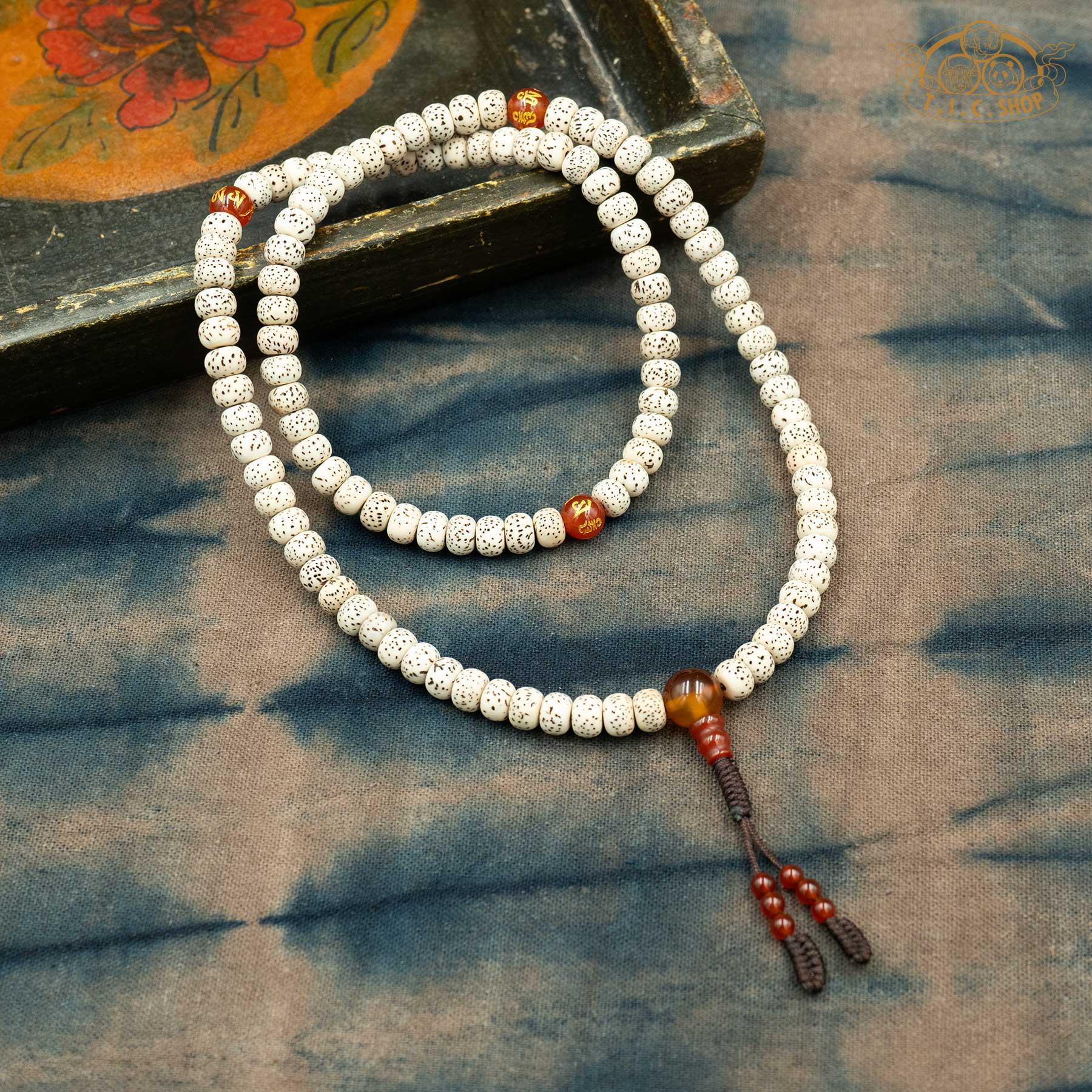 Moon and Stars Bodhi Seed 6mm 108-Bead Traditional Prayer Mala