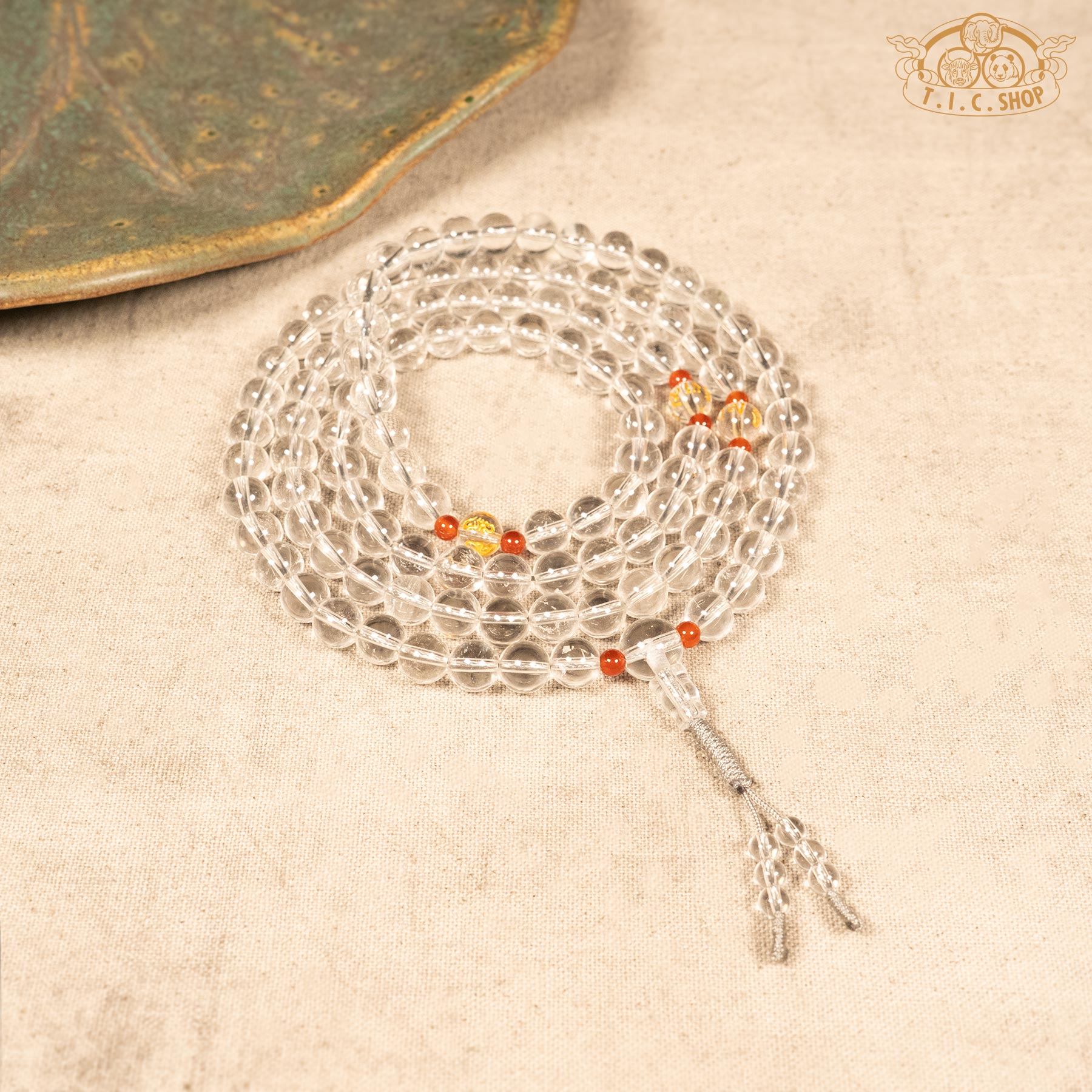 Clear Quartz 8mm 108-Bead Traditional Prayer Mala