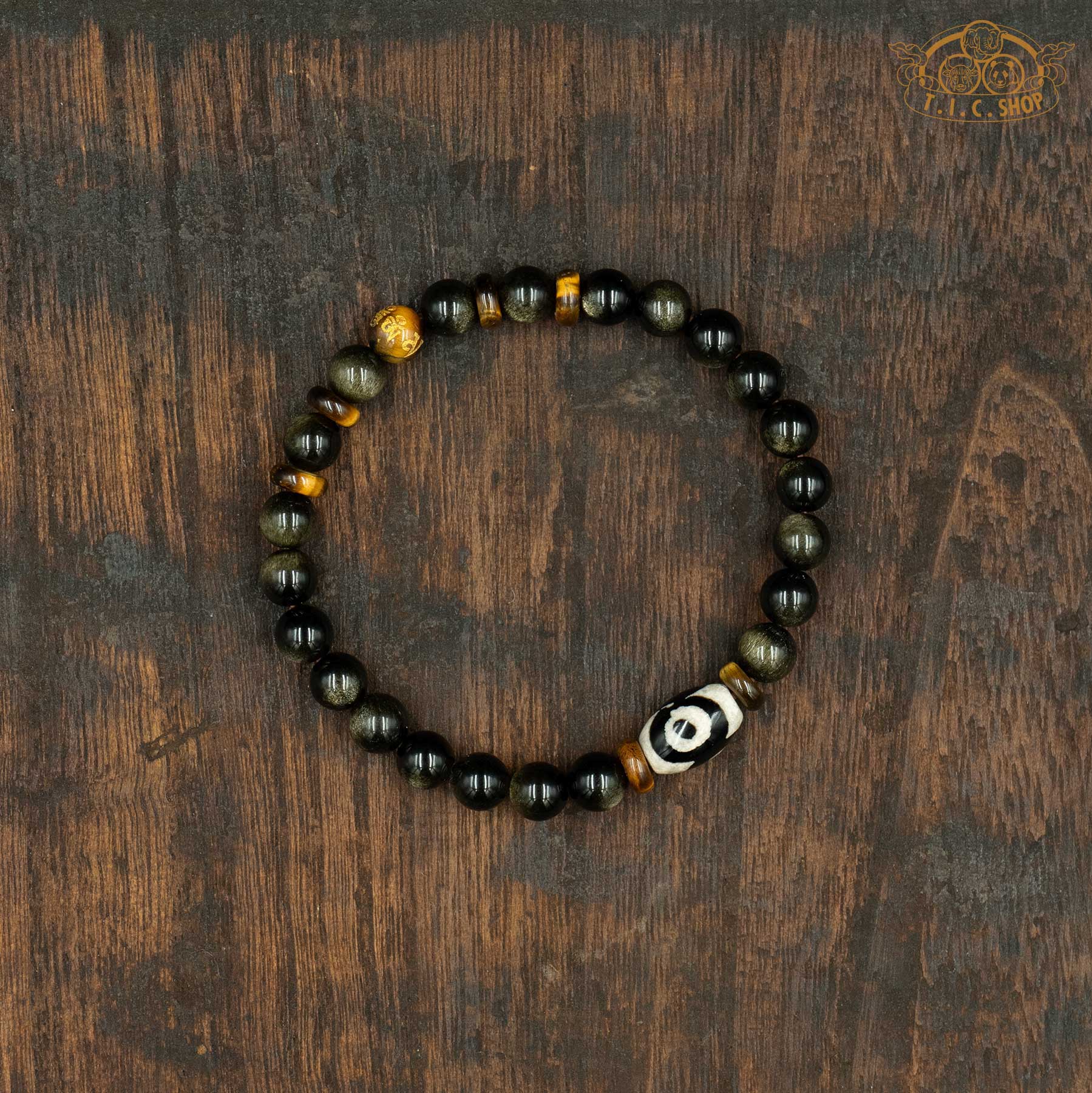 Dzi Bead Golden Obsidian 6mm Beads Bracelet