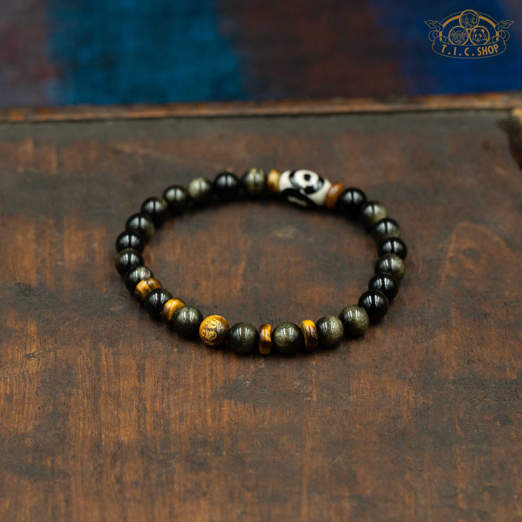 Dzi Bead Golden Obsidian 6mm Beads Bracelet