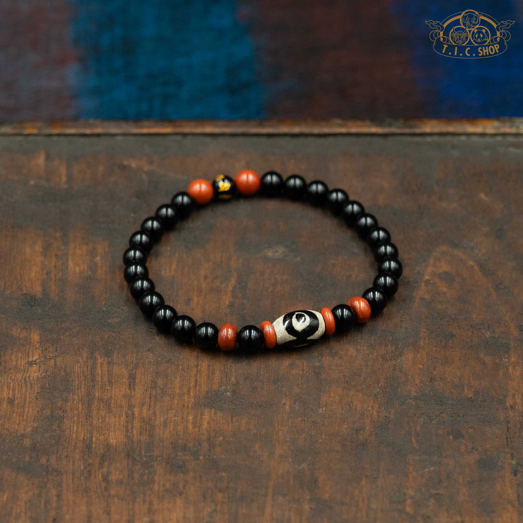 Dzi Bead Black Onyx 6mm Beads Bracelet