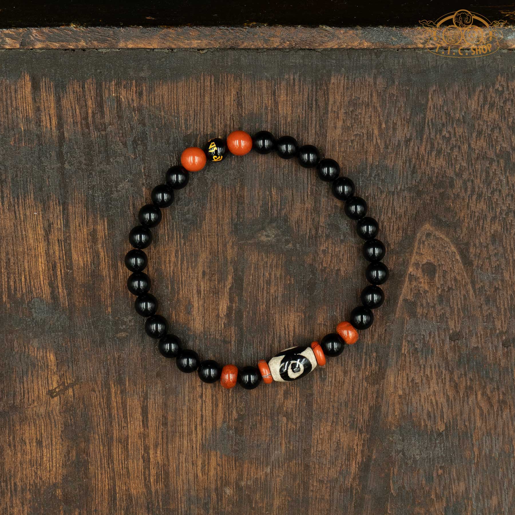 Dzi Bead Black Onyx 6mm Beads Bracelet