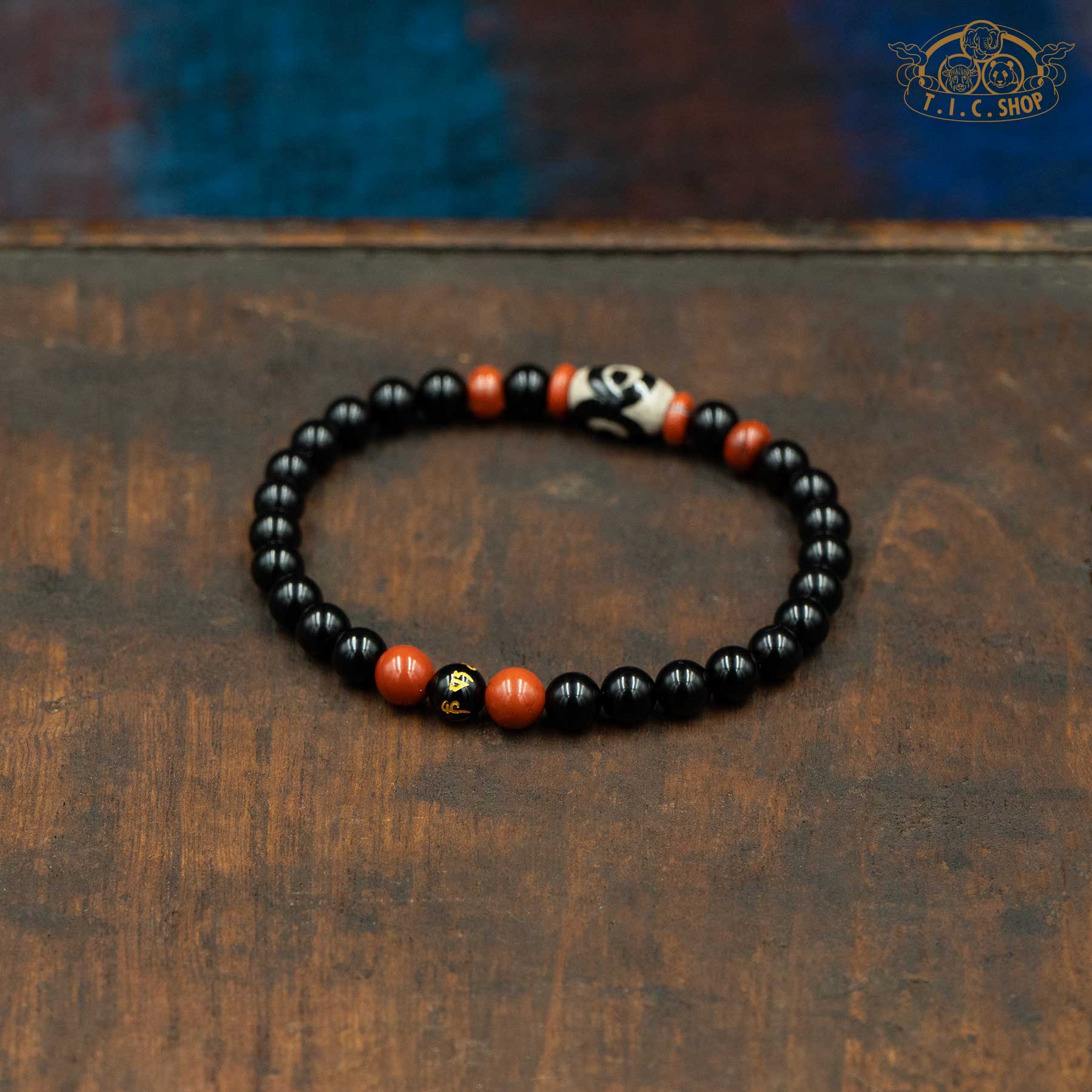 Dzi Bead Black Onyx 6mm Beads Bracelet