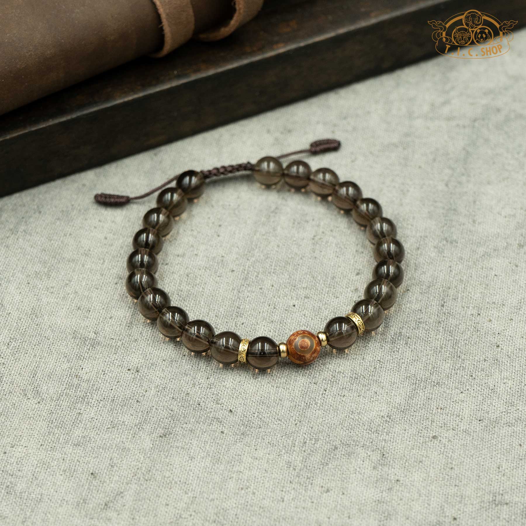 Dzi Bead Smoky Quartz 8mm Beads Bracelet