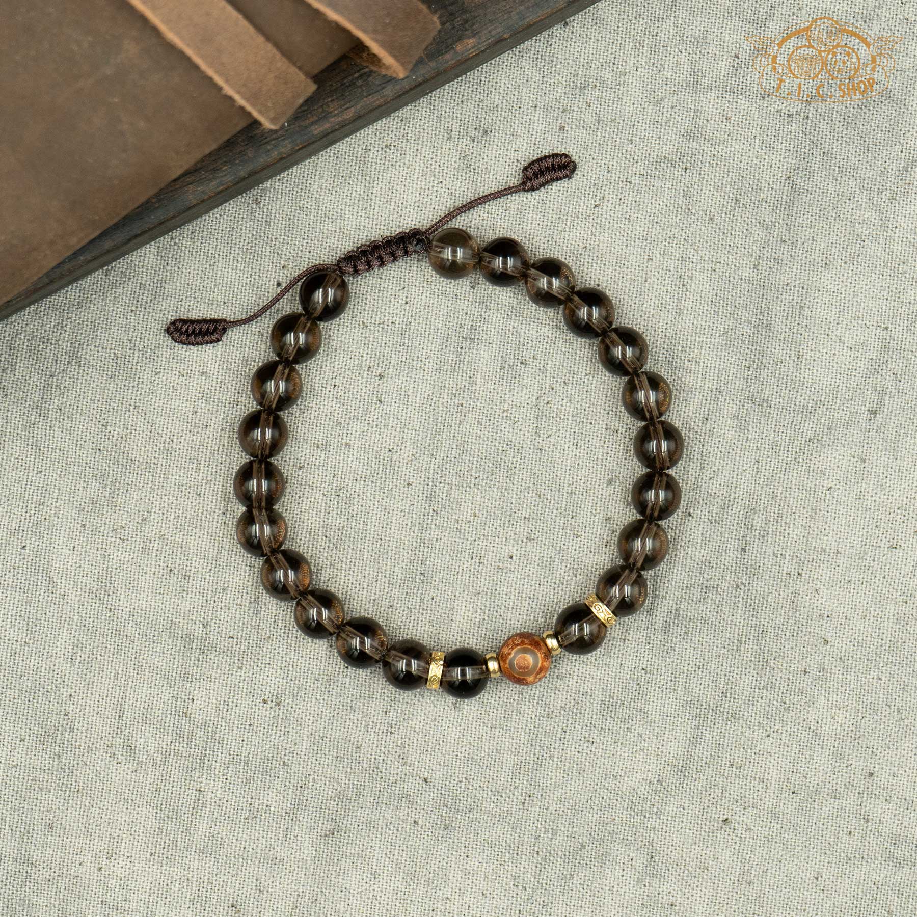 Dzi Bead Smoky Quartz 8mm Beads Bracelet
