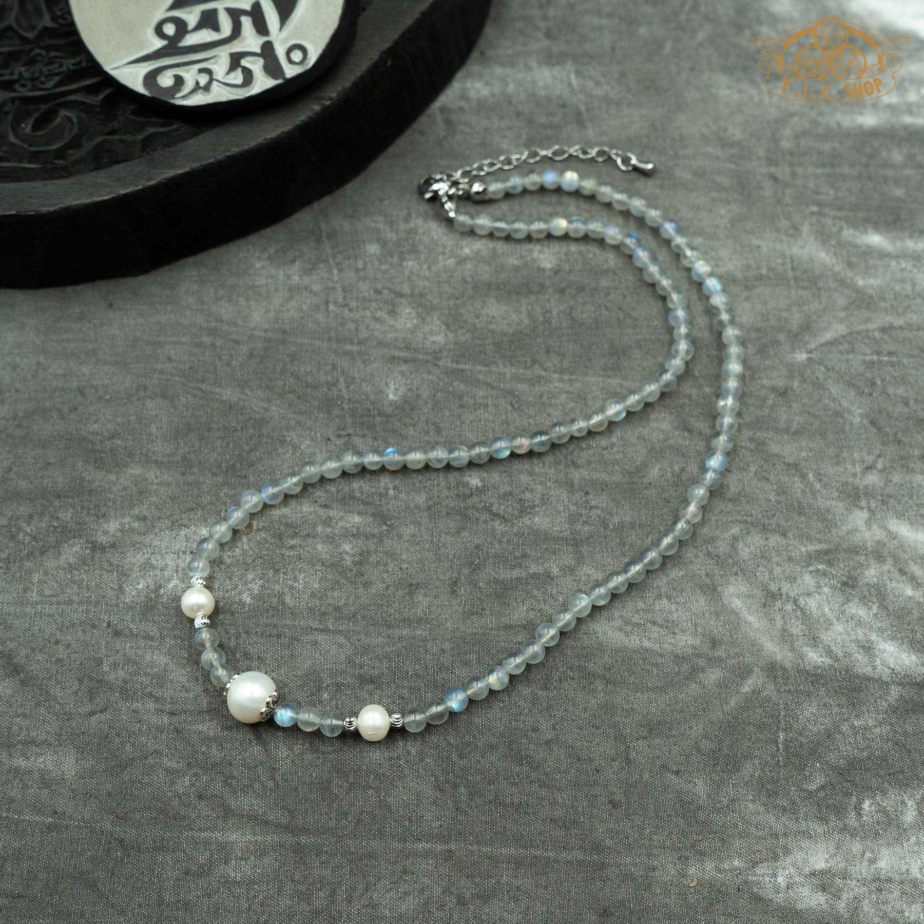 Pearl with Grey Moonstone Beaded Necklace