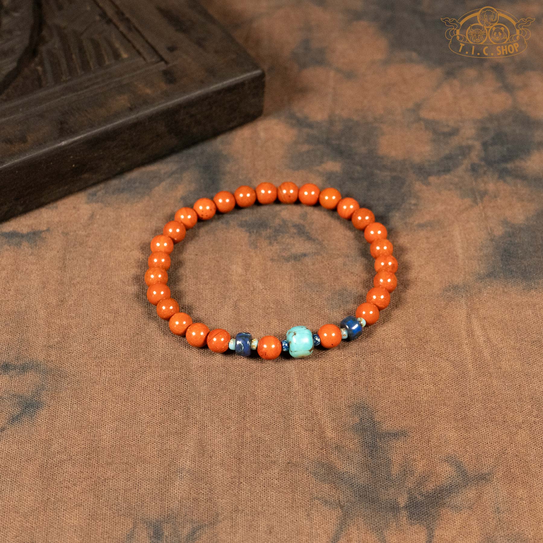 Red Jasper 6mm Bead Bracelet with Blue Magnesite
