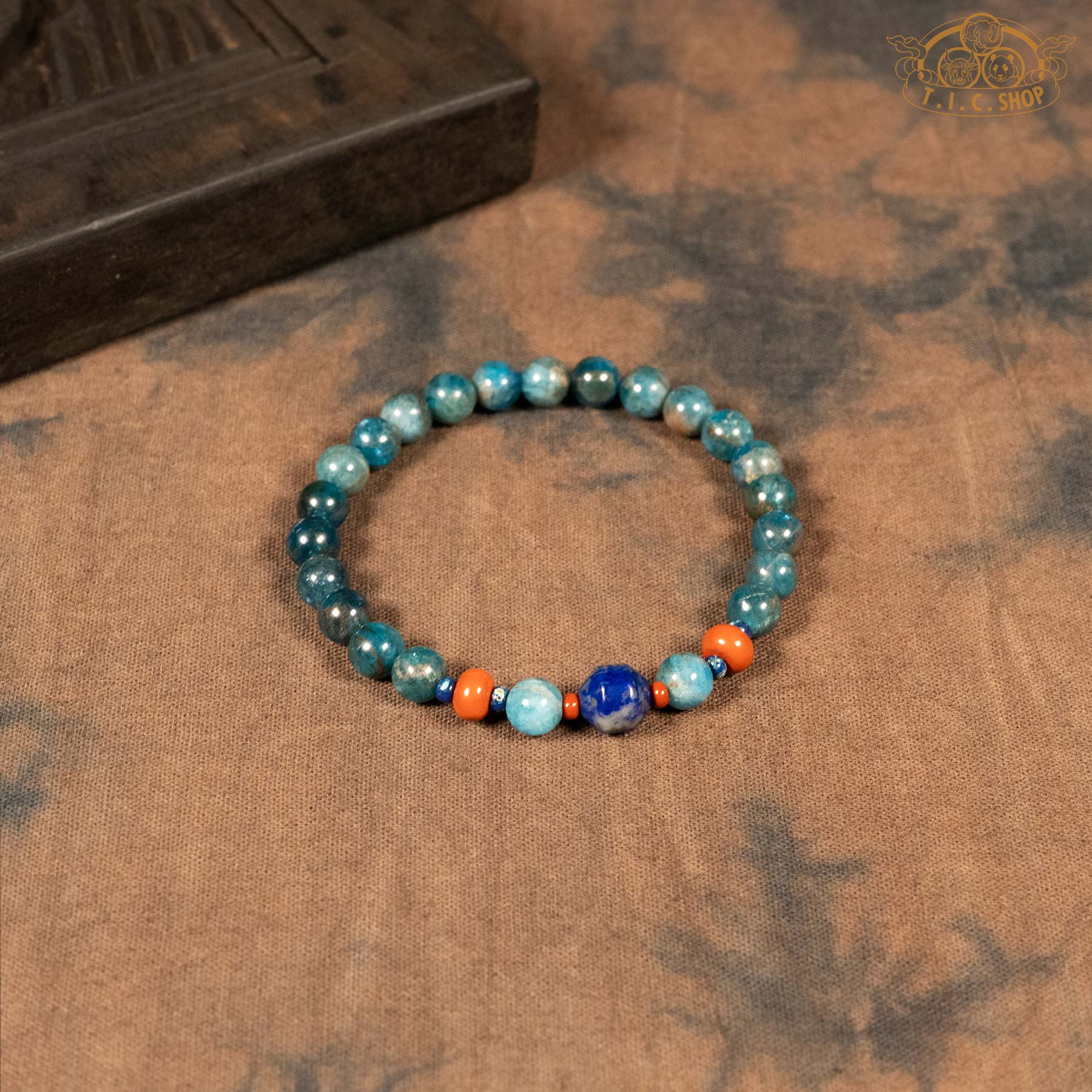 Blue Apatite 6mm Bead Bracelet with Lapis Lazuli