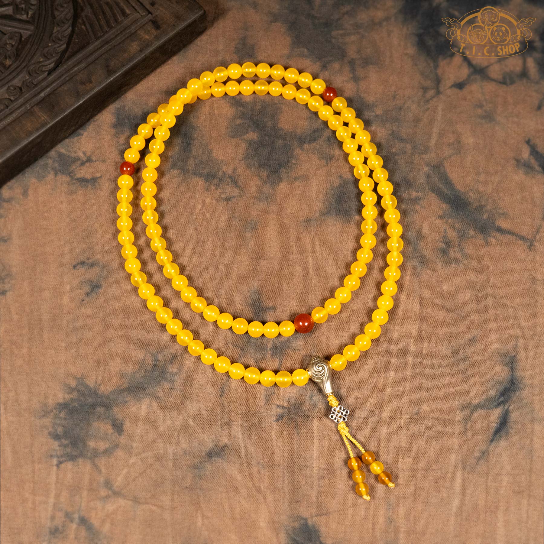 Yellow Agate 8mm 108-Bead Traditional Prayer Mala