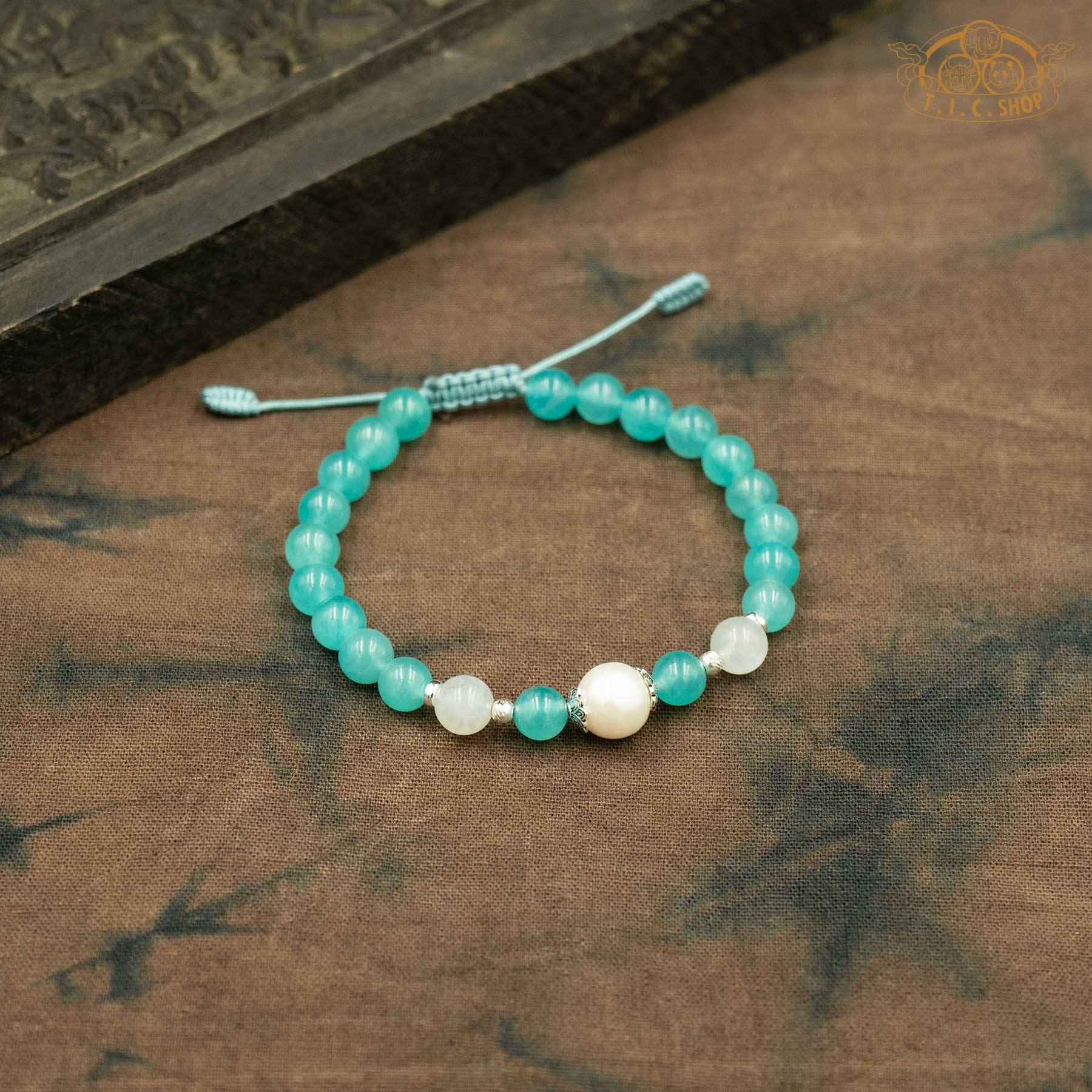 Amazonite with Pearl and Moonstone Beads Bracelet