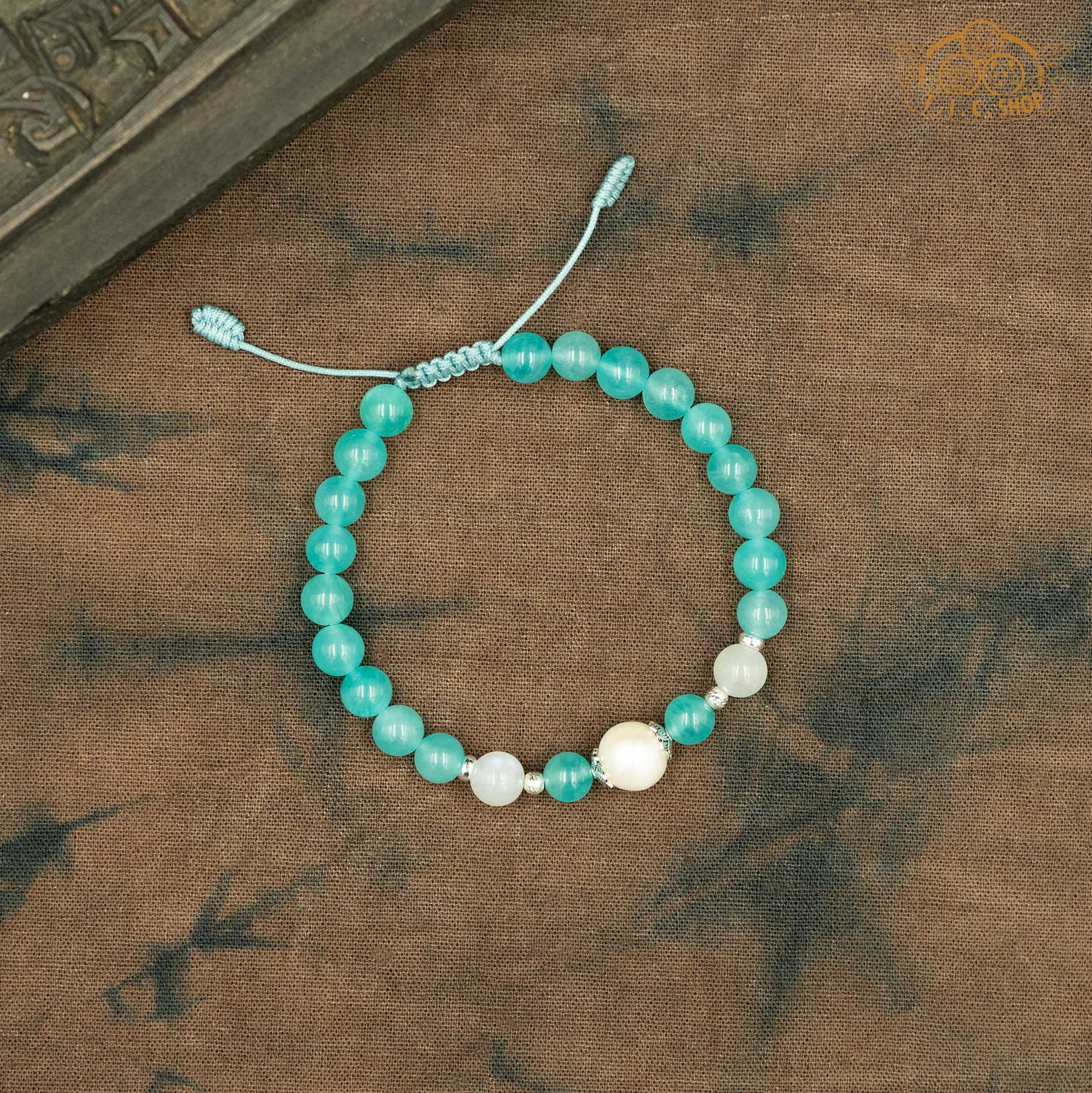 Amazonite with Pearl and Moonstone Beads Bracelet