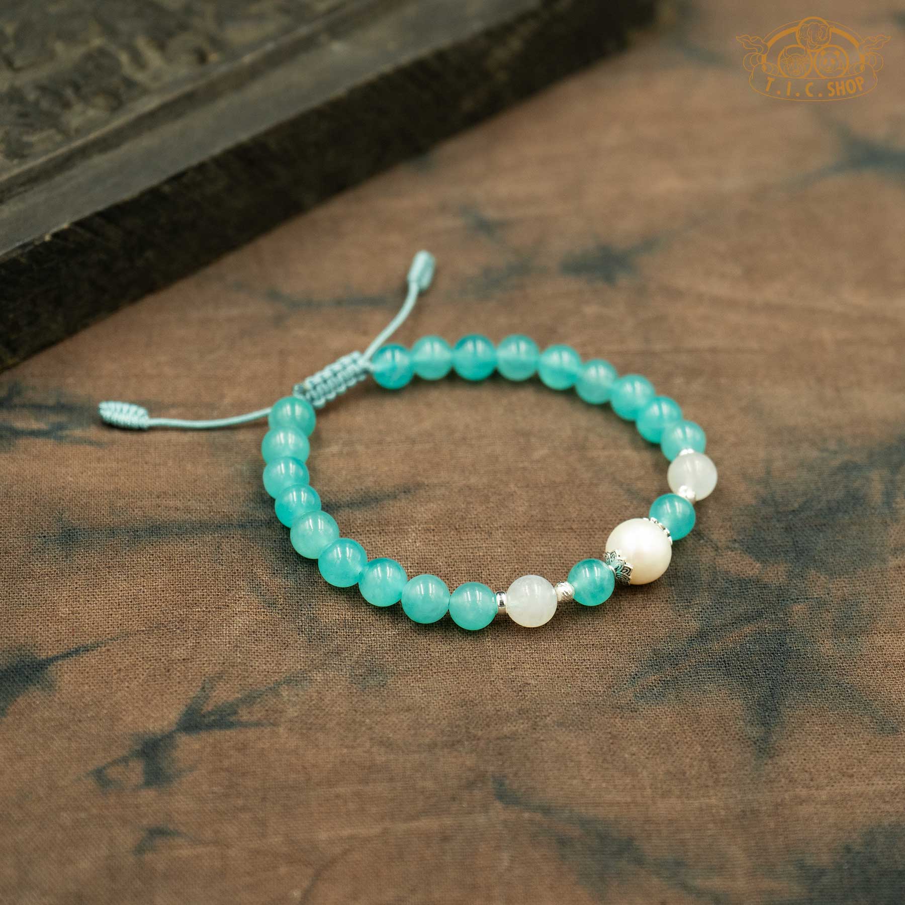 Amazonite with Pearl and Moonstone Beads Bracelet
