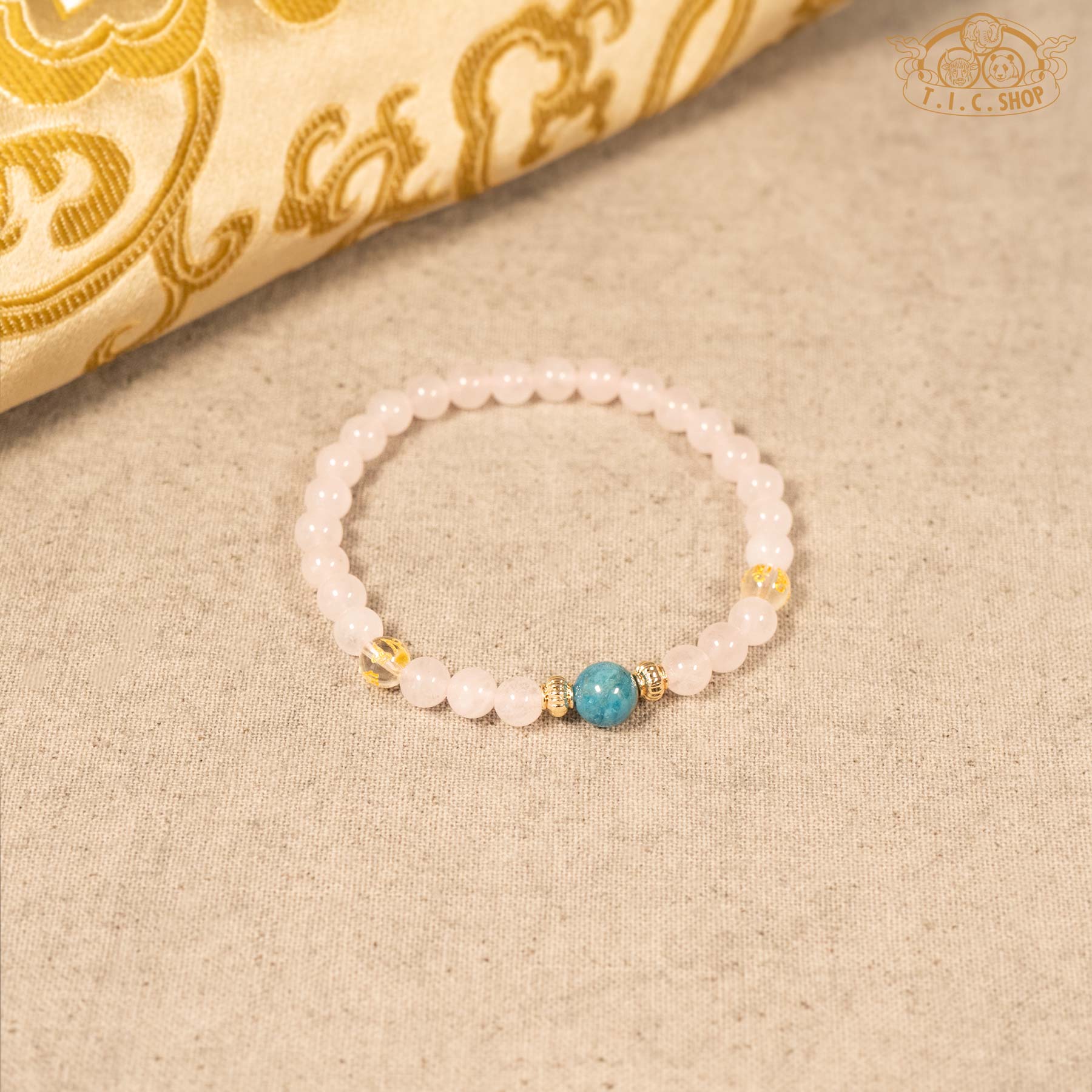 Rose Quartz 6mm Bead Bracelet with Blue Apatite