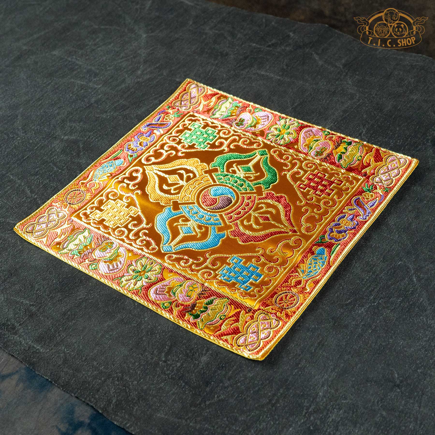Crossed Vajra Yellow Brocade Table Mat