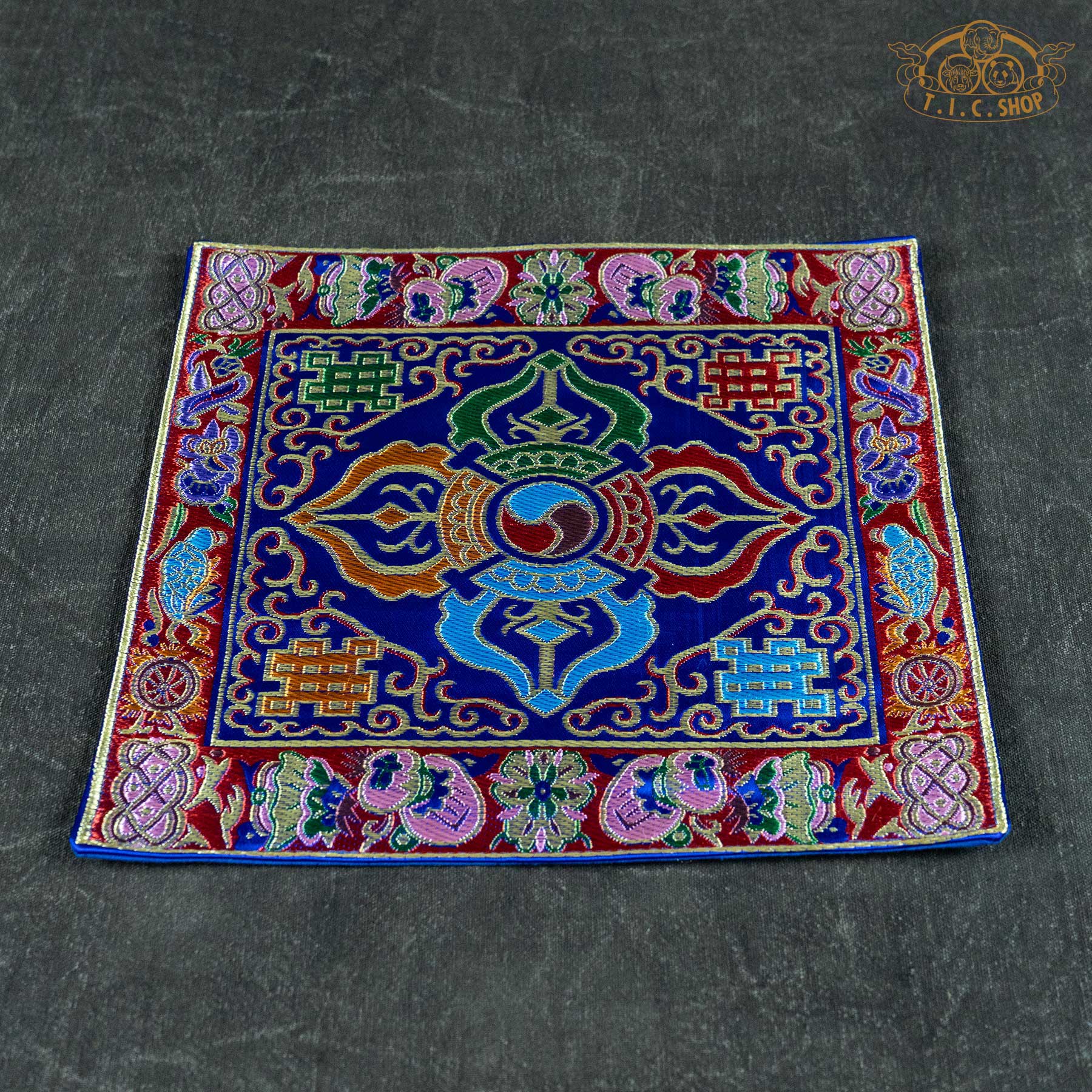 Crossed Vajra Blue Brocade Table Mat