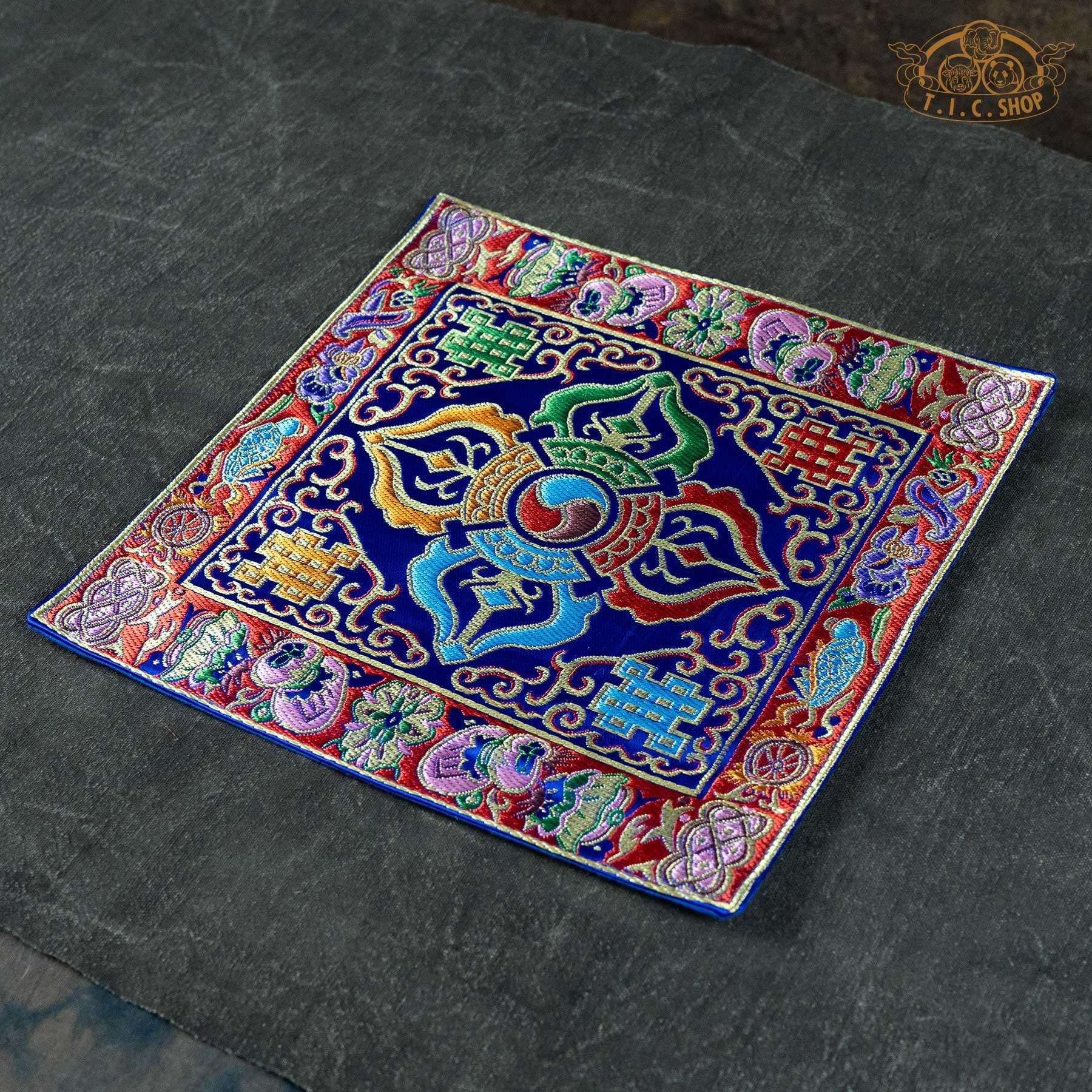 Crossed Vajra Blue Brocade Table Mat