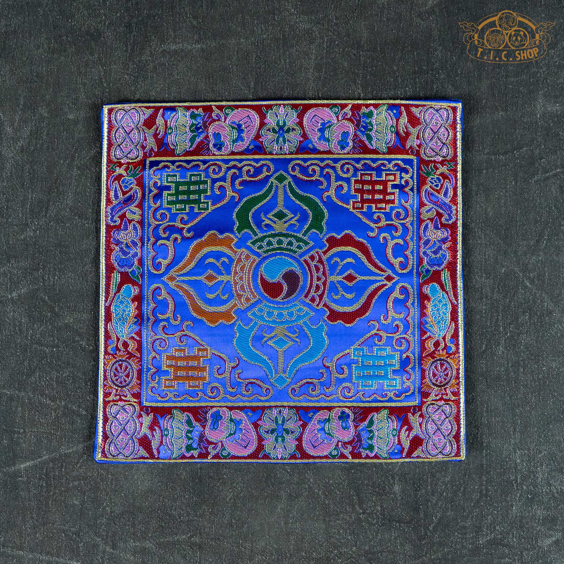 Crossed Vajra Blue Brocade Table Mat