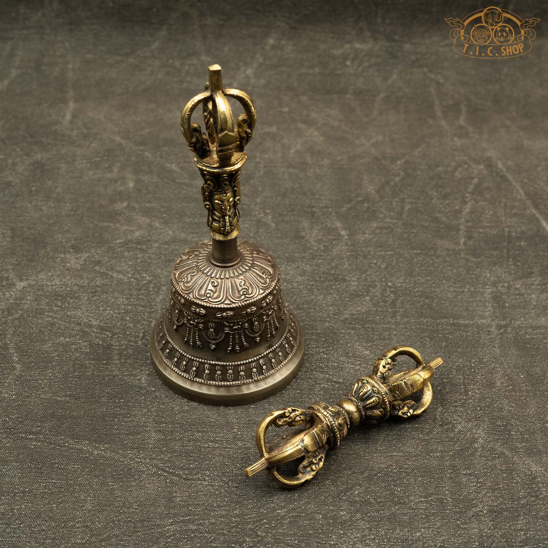 Tibetan Vajra and Bell (Dorje and Ghanta) Ritual Set Medium