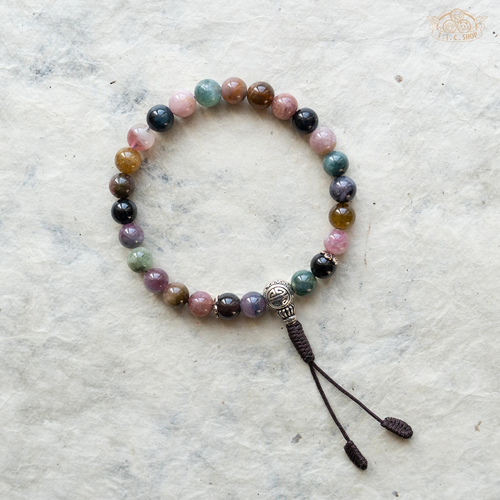 'Clear Cool Mountain' Tourmaline 7mm Wrist Mala with 925silver Guru Bead