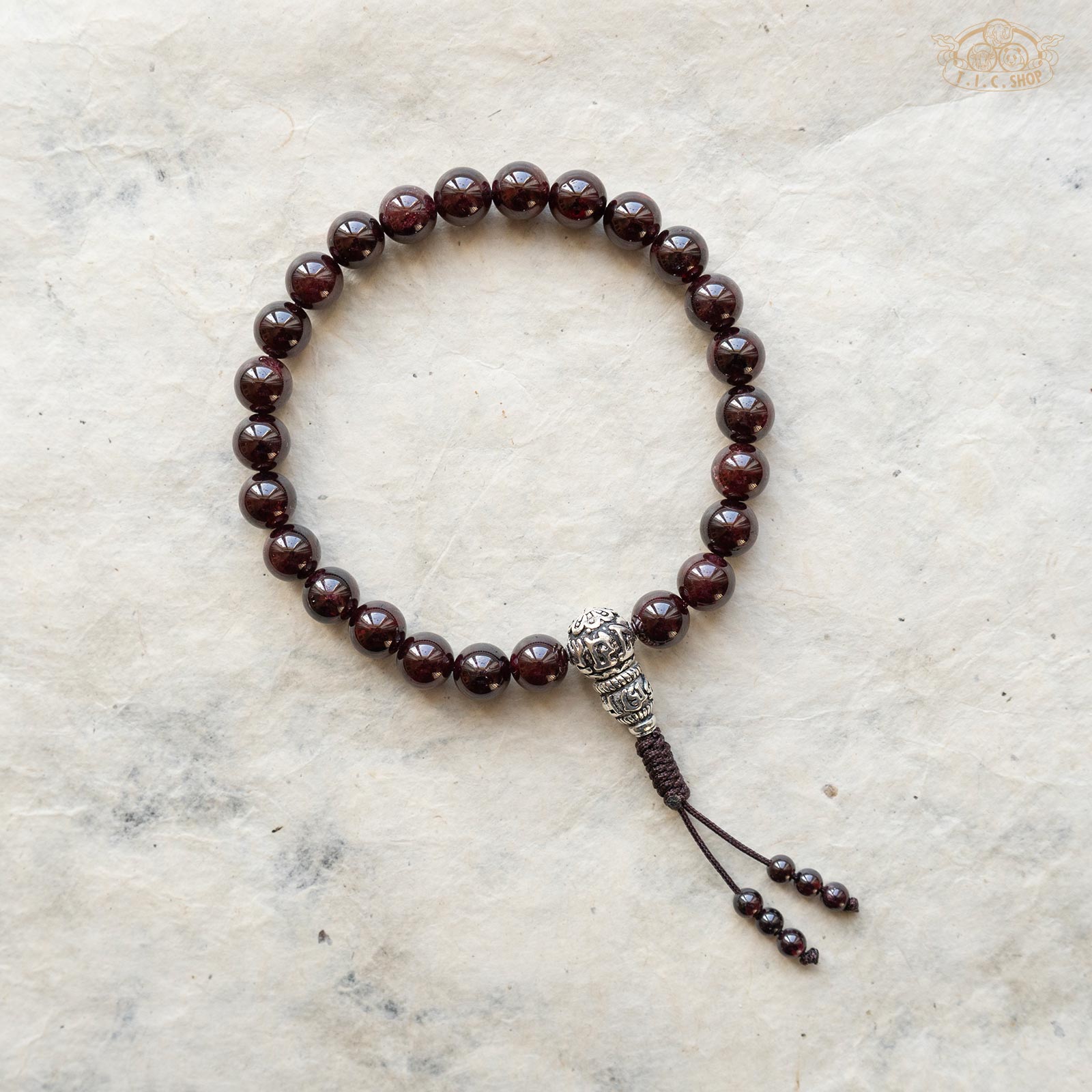 Garnet 8mm Beads Wrist Mala with 925silver Guru Bead