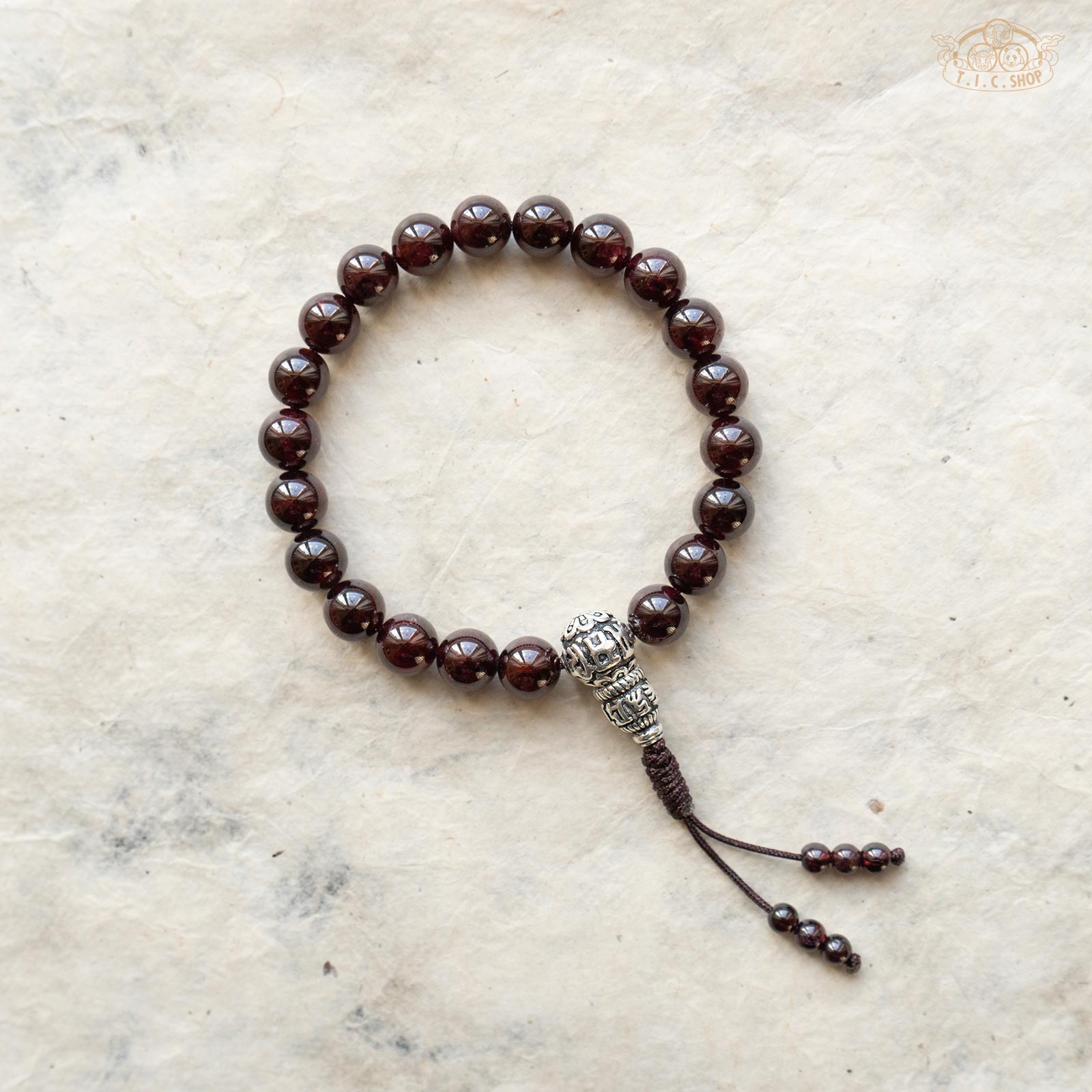 Garnet 8mm Beads Wrist Mala with 925silver Guru Bead