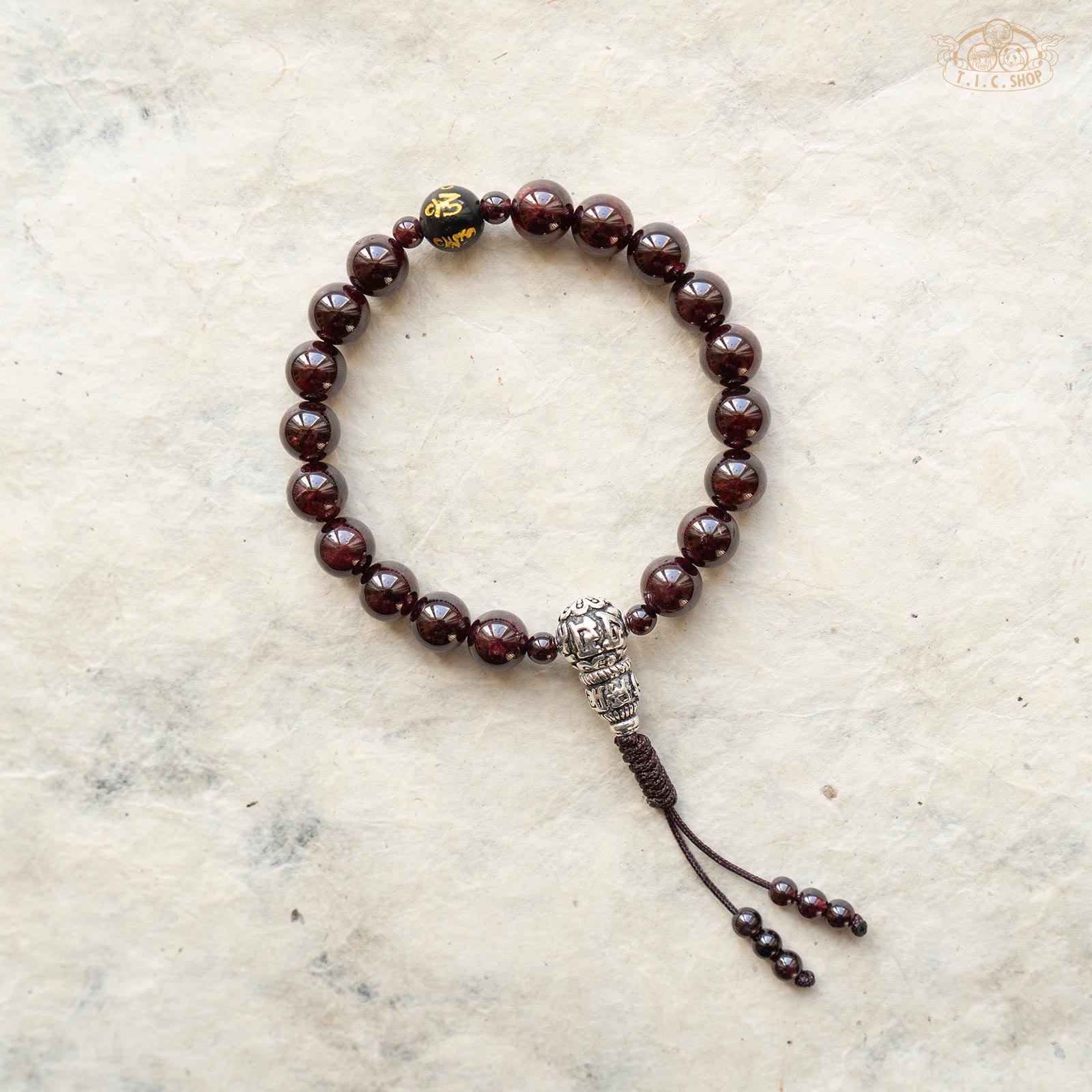 Garnet 8mm Beads Wrist Mala with 925silver Guru Bead