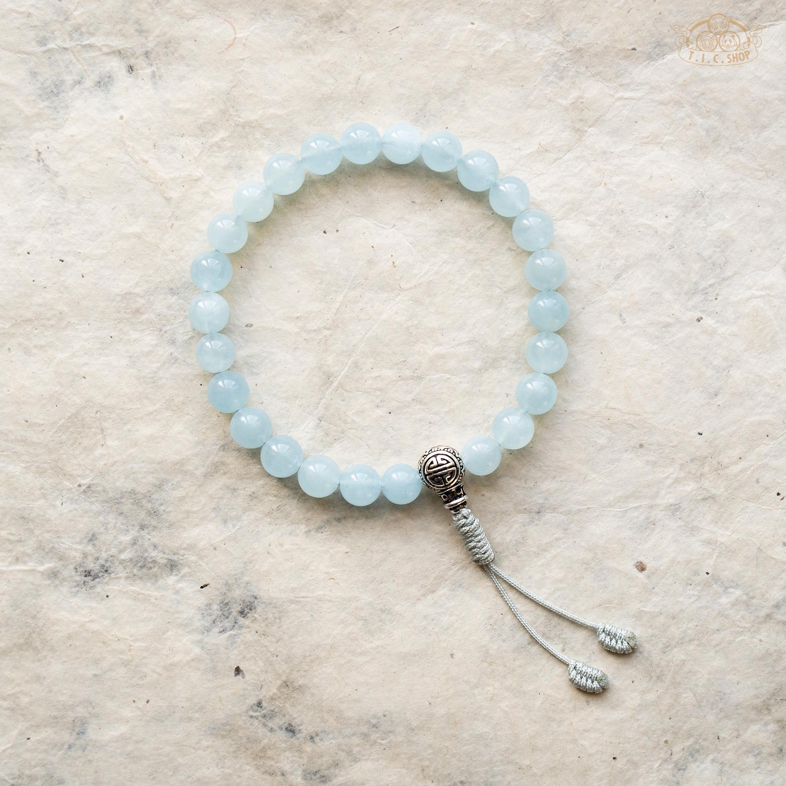 'Heavenly Lake' Aquamarine 7mm Wrist Mala with 925silver Guru Bead