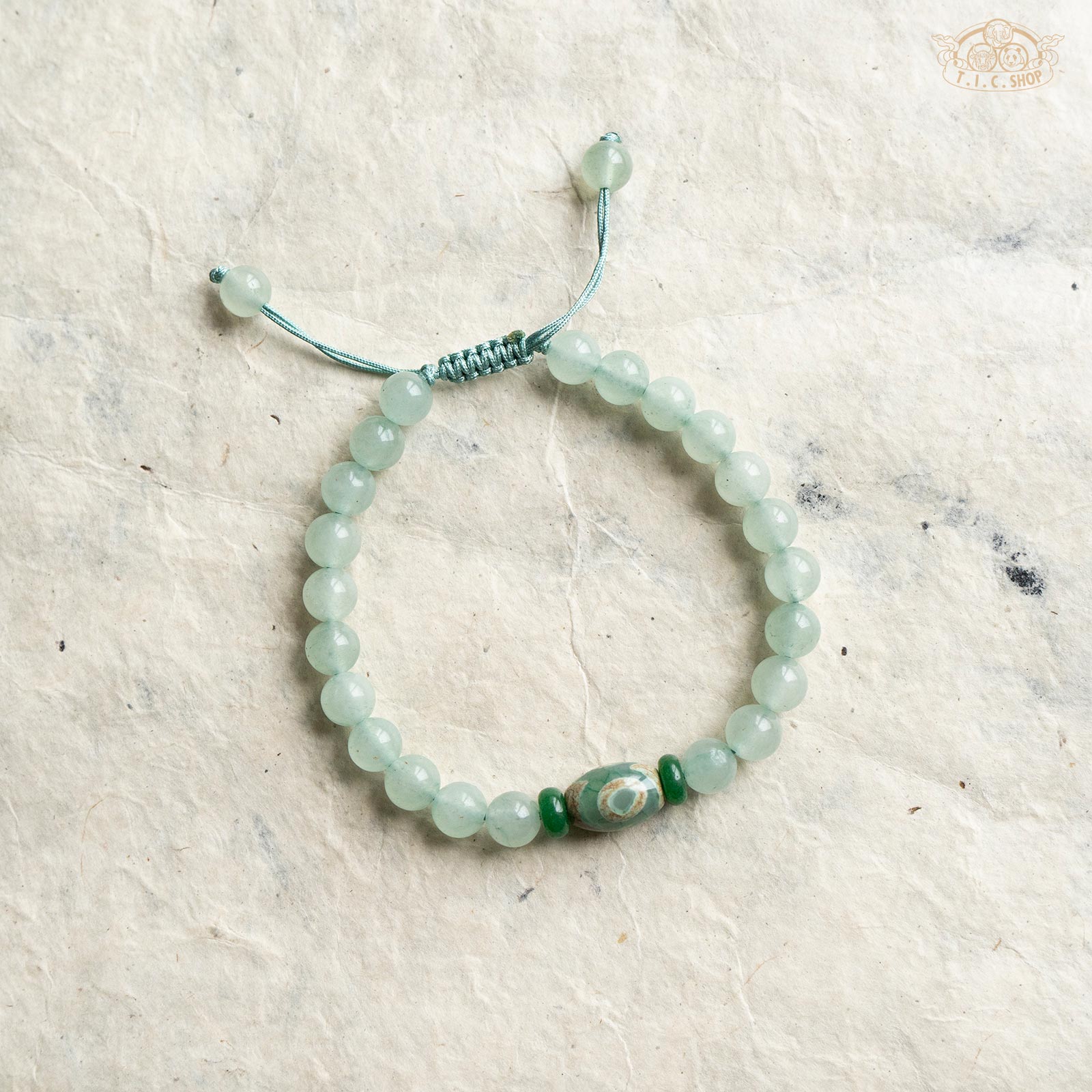 Dzi Bead Green Chalcedony 6mm Beads Bracelet