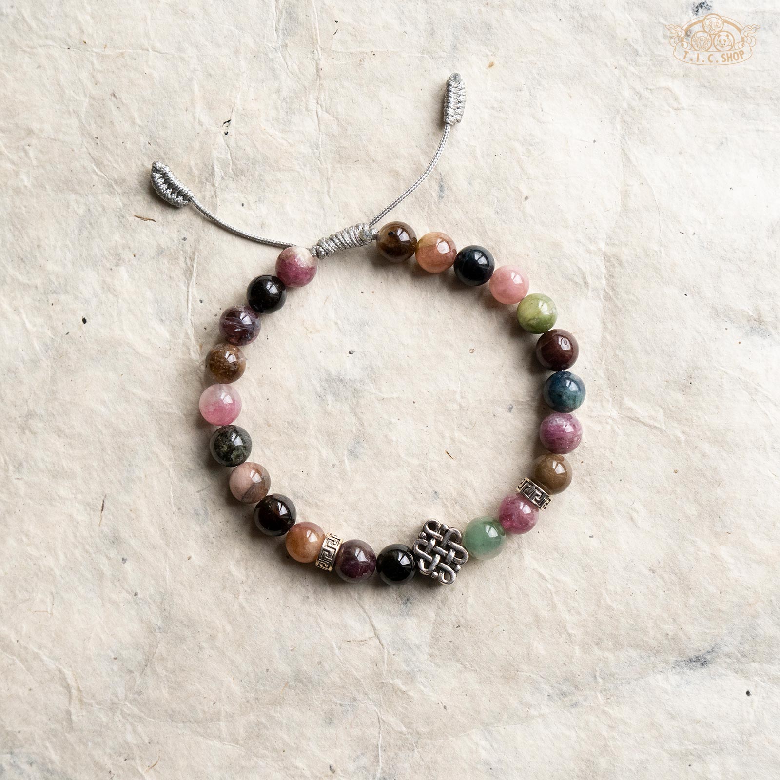 Tourmaline 7mm Beads Bracelet with 925silver Endless Symbol