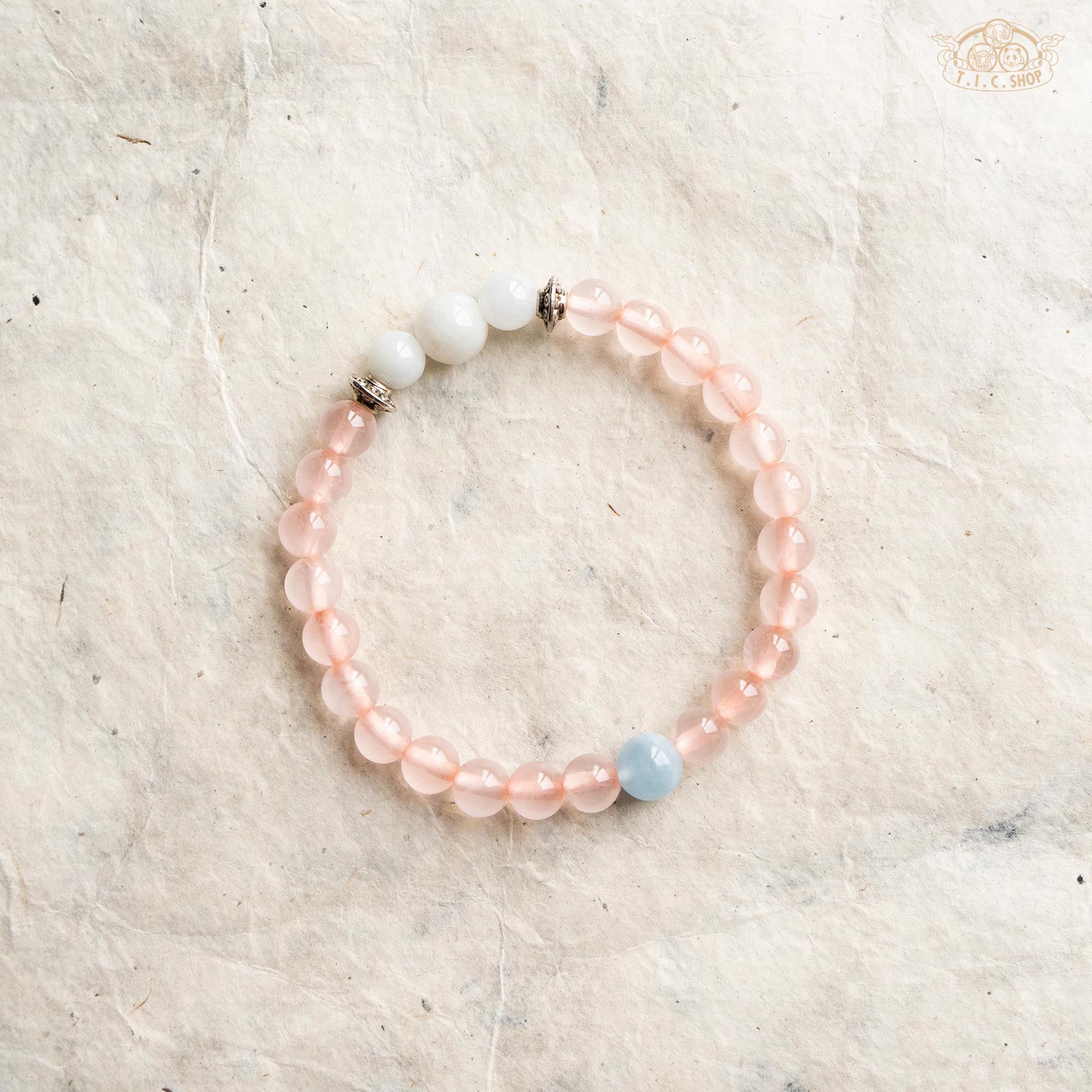Rose Quartz 6mm Bead Bracelet with Jade and Aquamarine