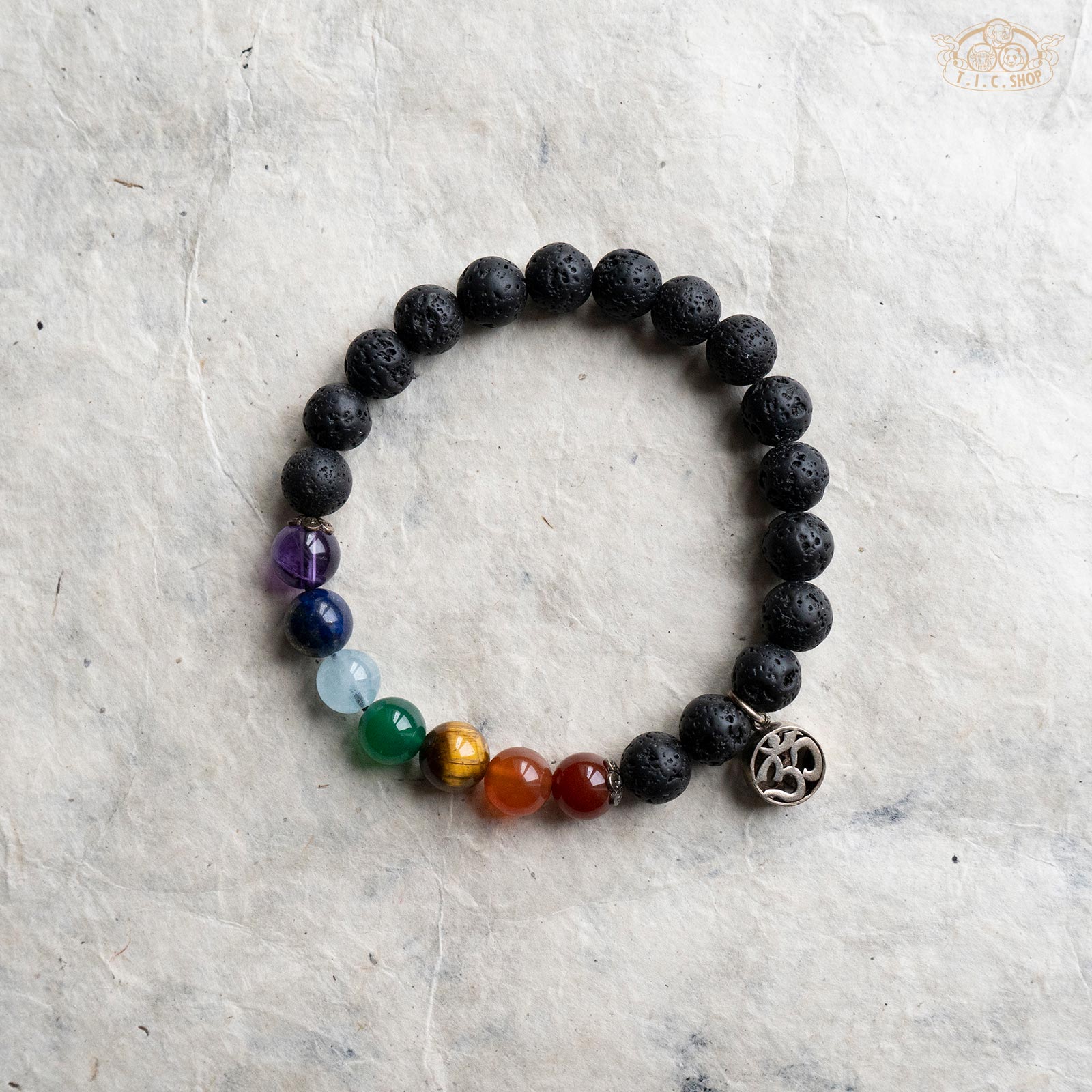 Yoga Seven Chakra Energy 8mm Beads Bracelet with 925 Silver OM Symbol