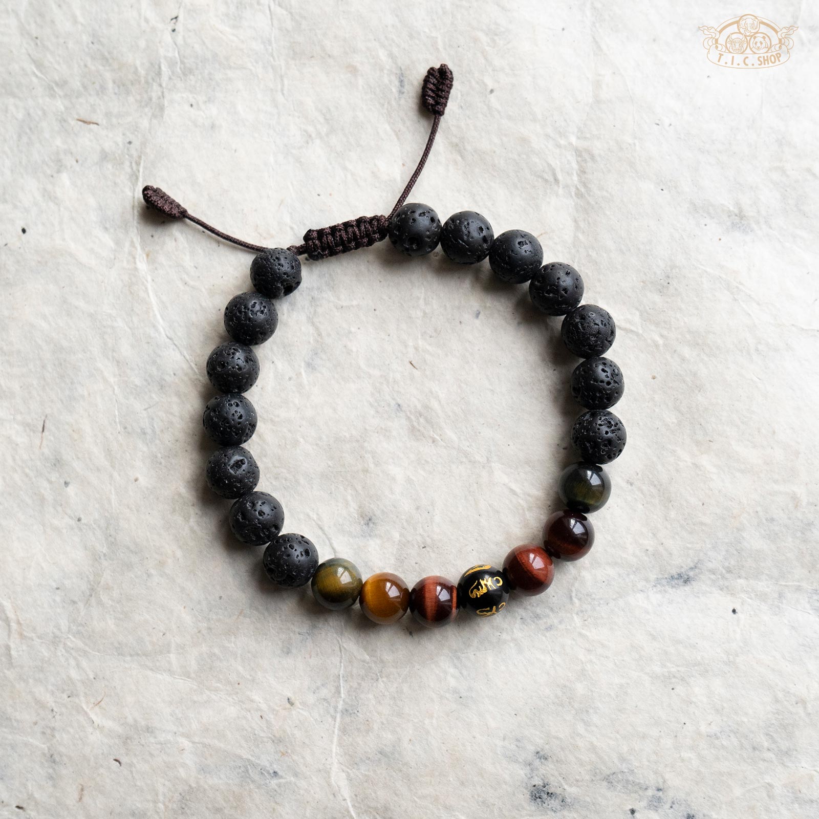 Om Mantra Tiger Eye Lava Rock 8mm Beads Bracelet