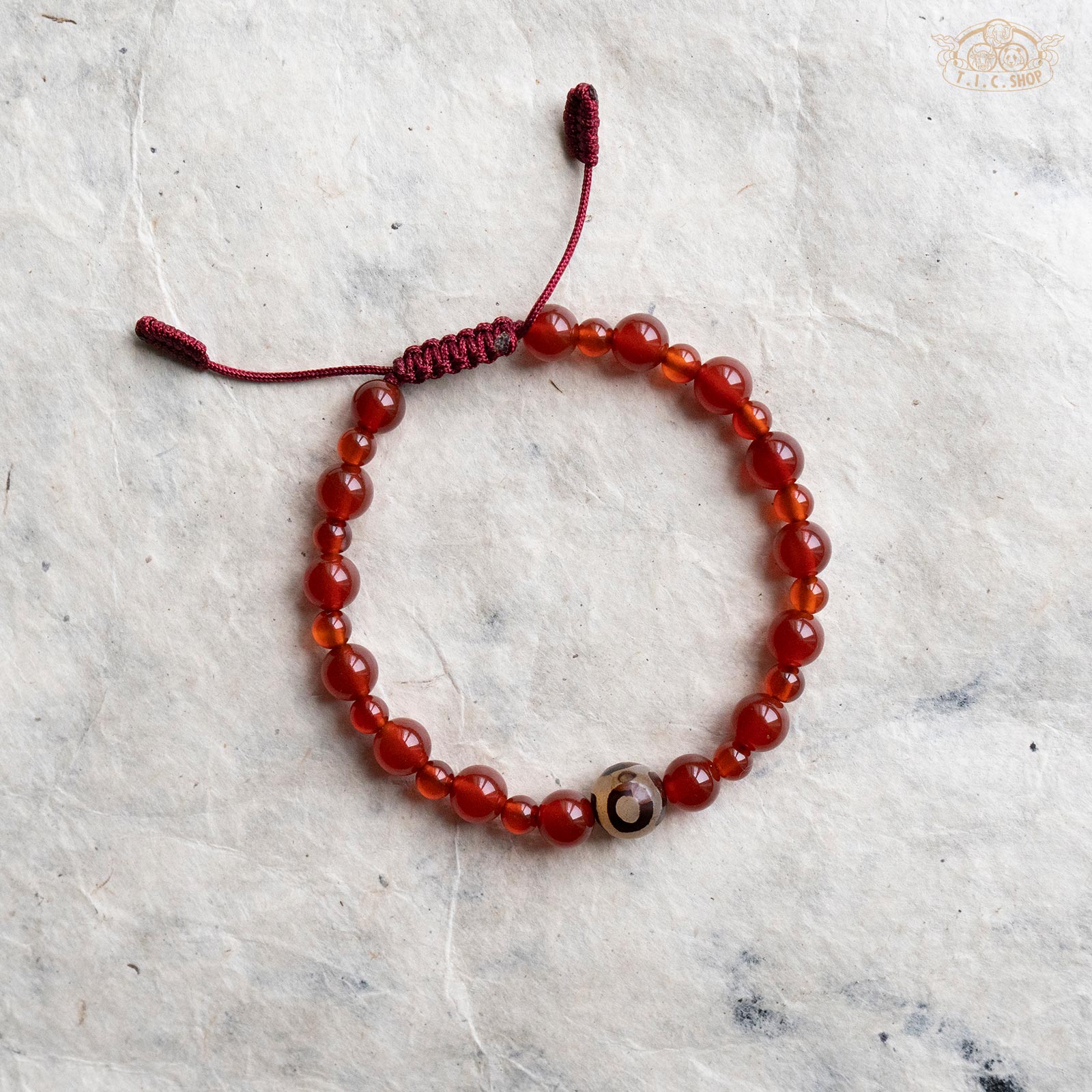 Dzi Bead Red Agate 6mm Beads Bracelet