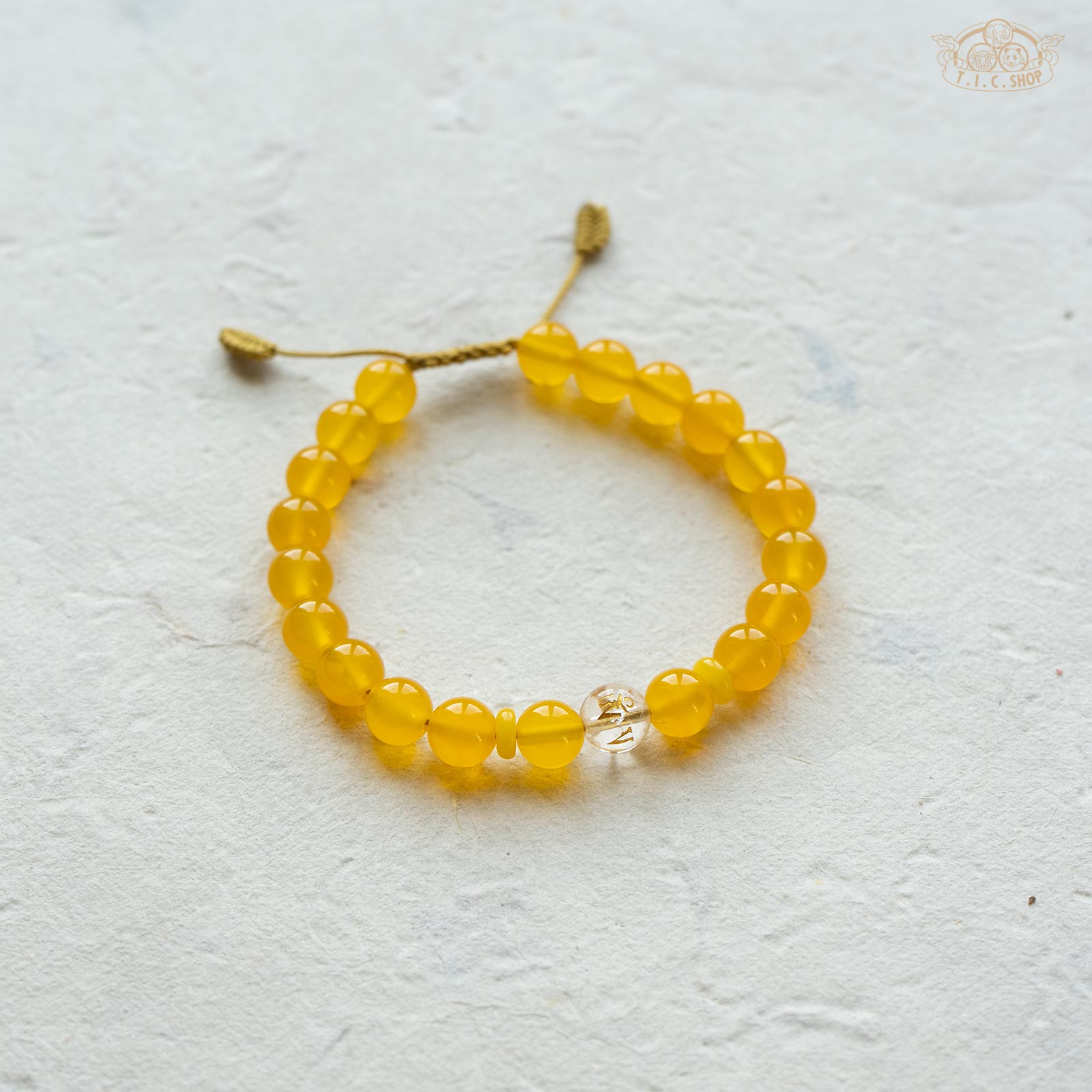 Om Mantra Yellow Agate 8mm Beads Bracelet