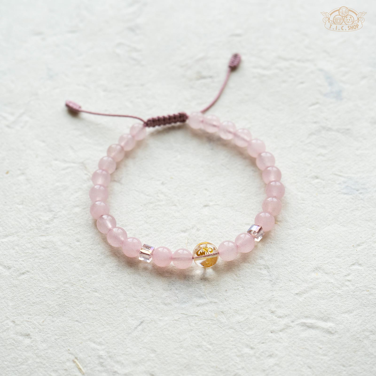 Rose Quartz 6mm Bead Bracelet with Om Mantra