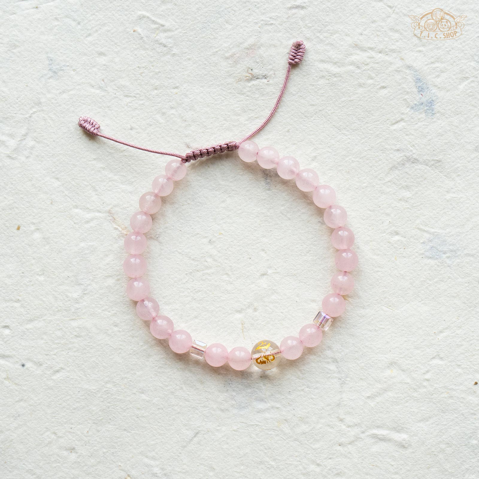 Rose Quartz 6mm Bead Bracelet with Om Mantra