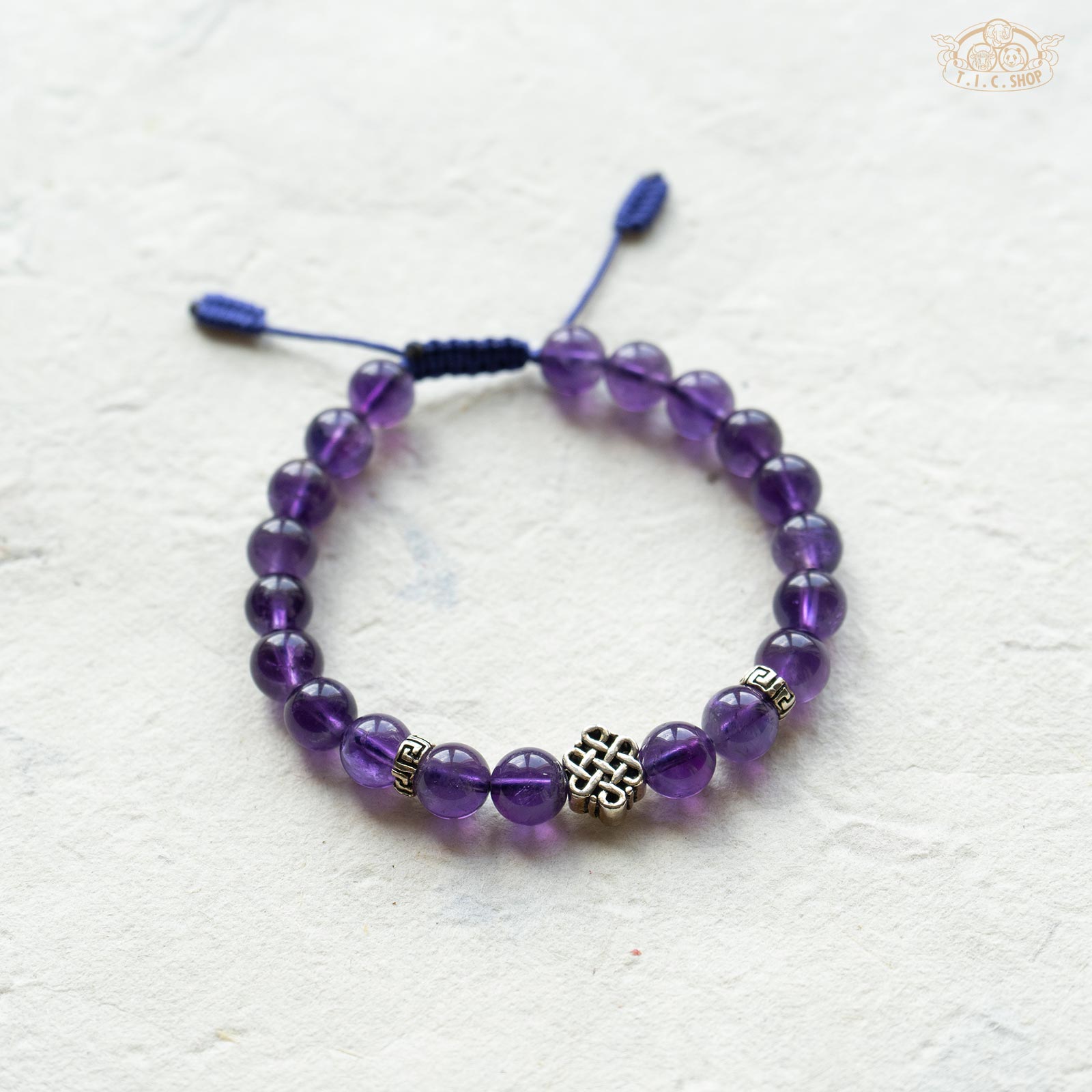 Amethyst 8mm Bead Bracelet with Endless Symbol