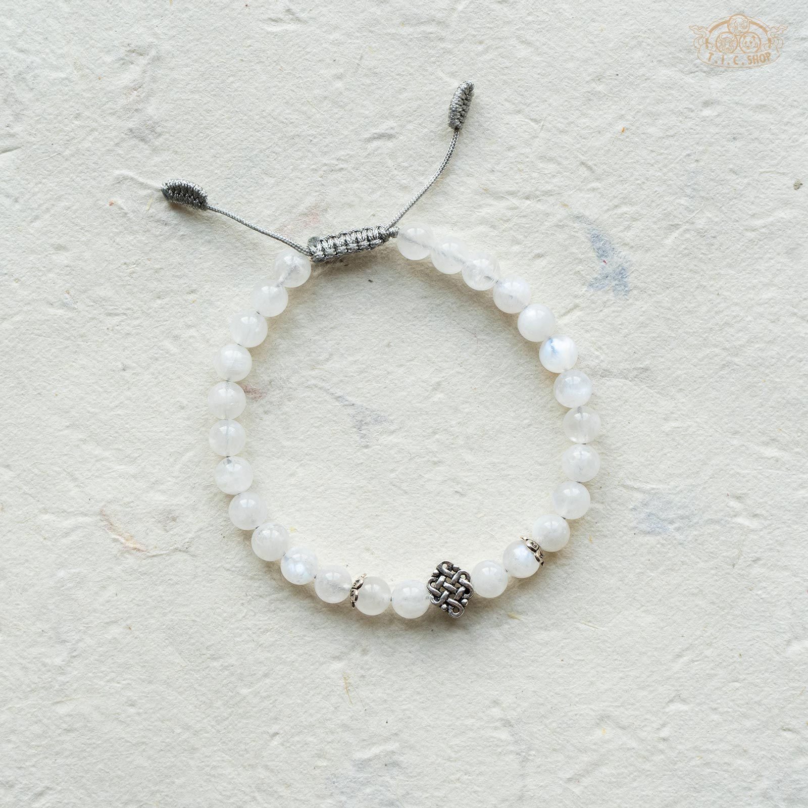 'Silver Moonlight' Moonstone 6mm Beads Bracelet with 925silver Endless Knot